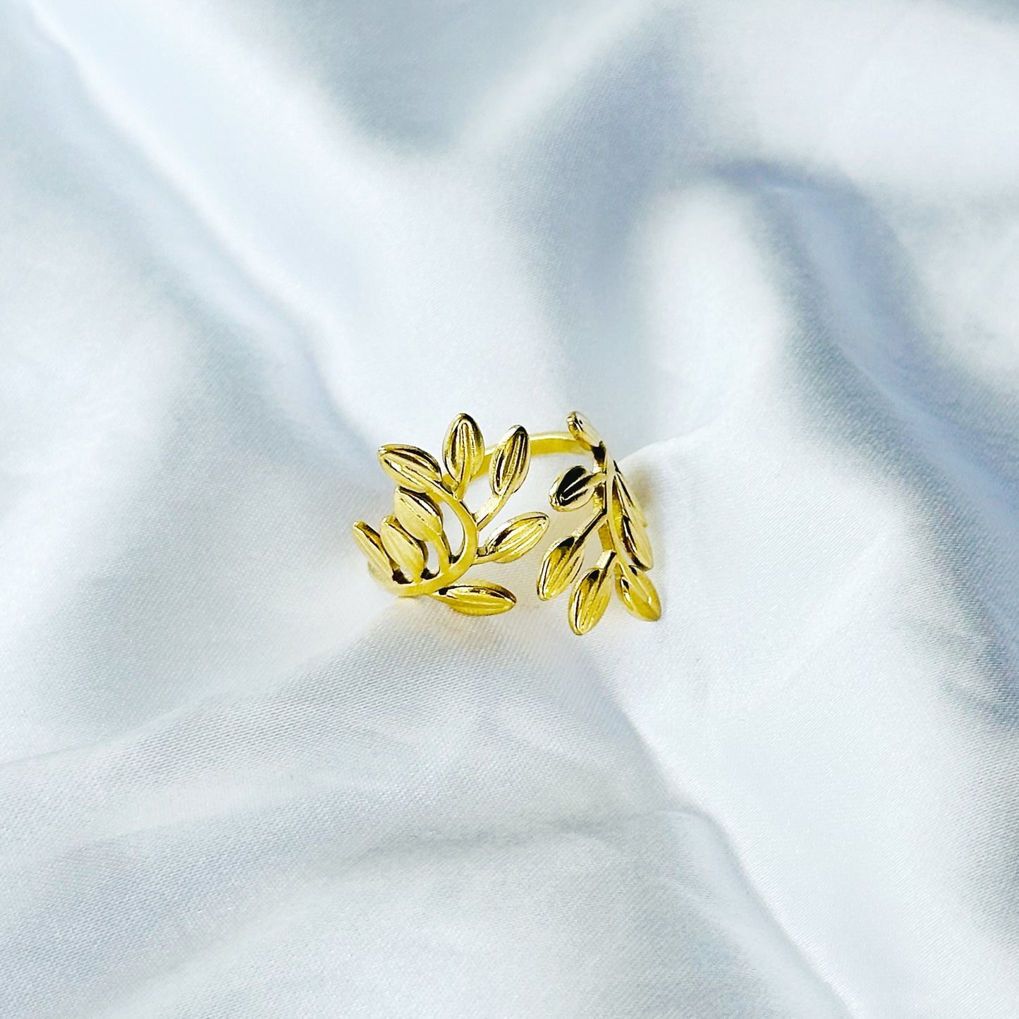 Leaf Design Stainless Steel Gold Plated Adjustable Ring