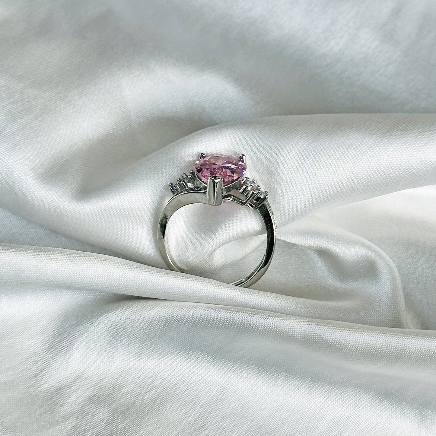 Pink Topaz Cubic Zircon American Diamond Silver Plated Adjustable Ring