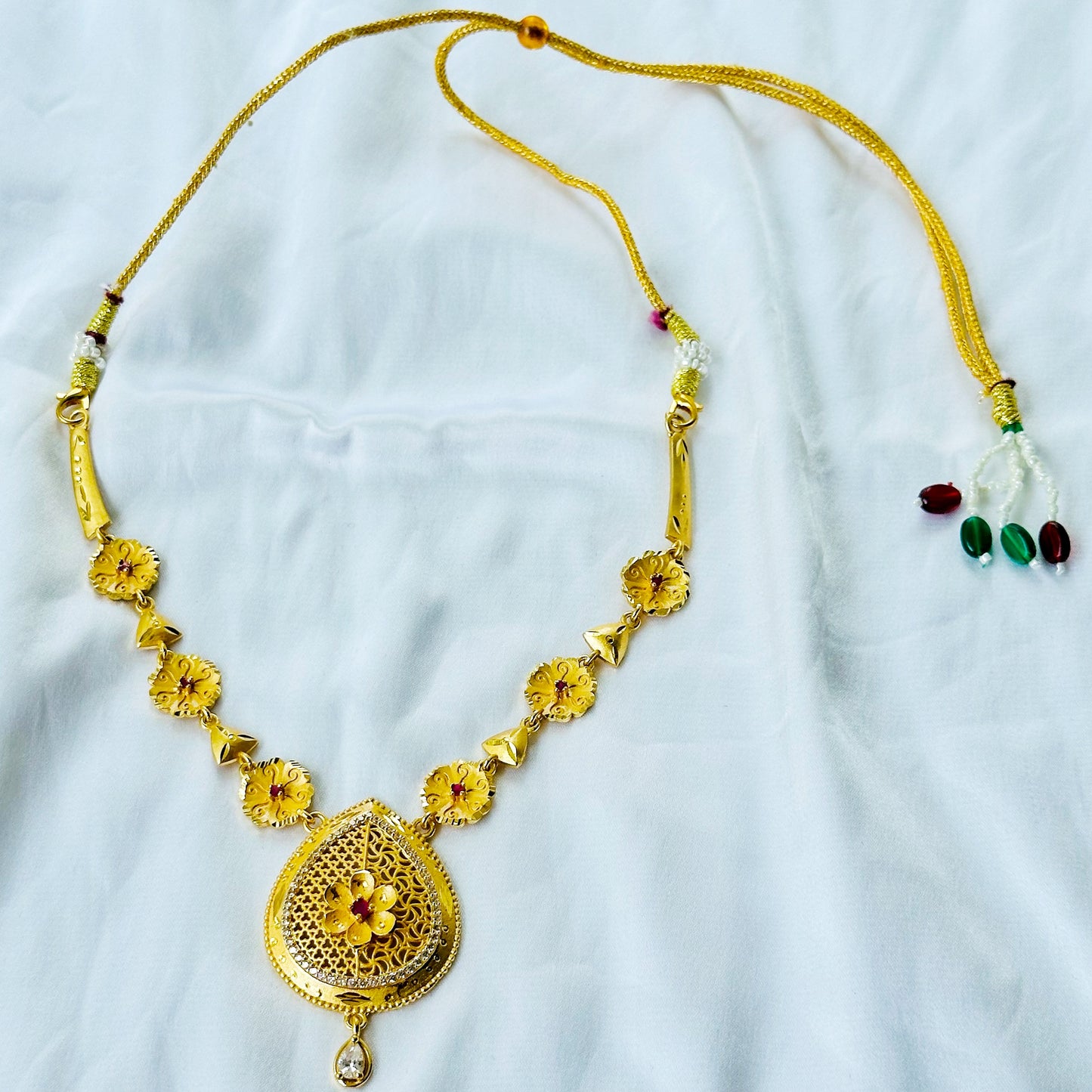 Floral Drop Design American Diamond 1 Micron Gold Plated Necklace Set