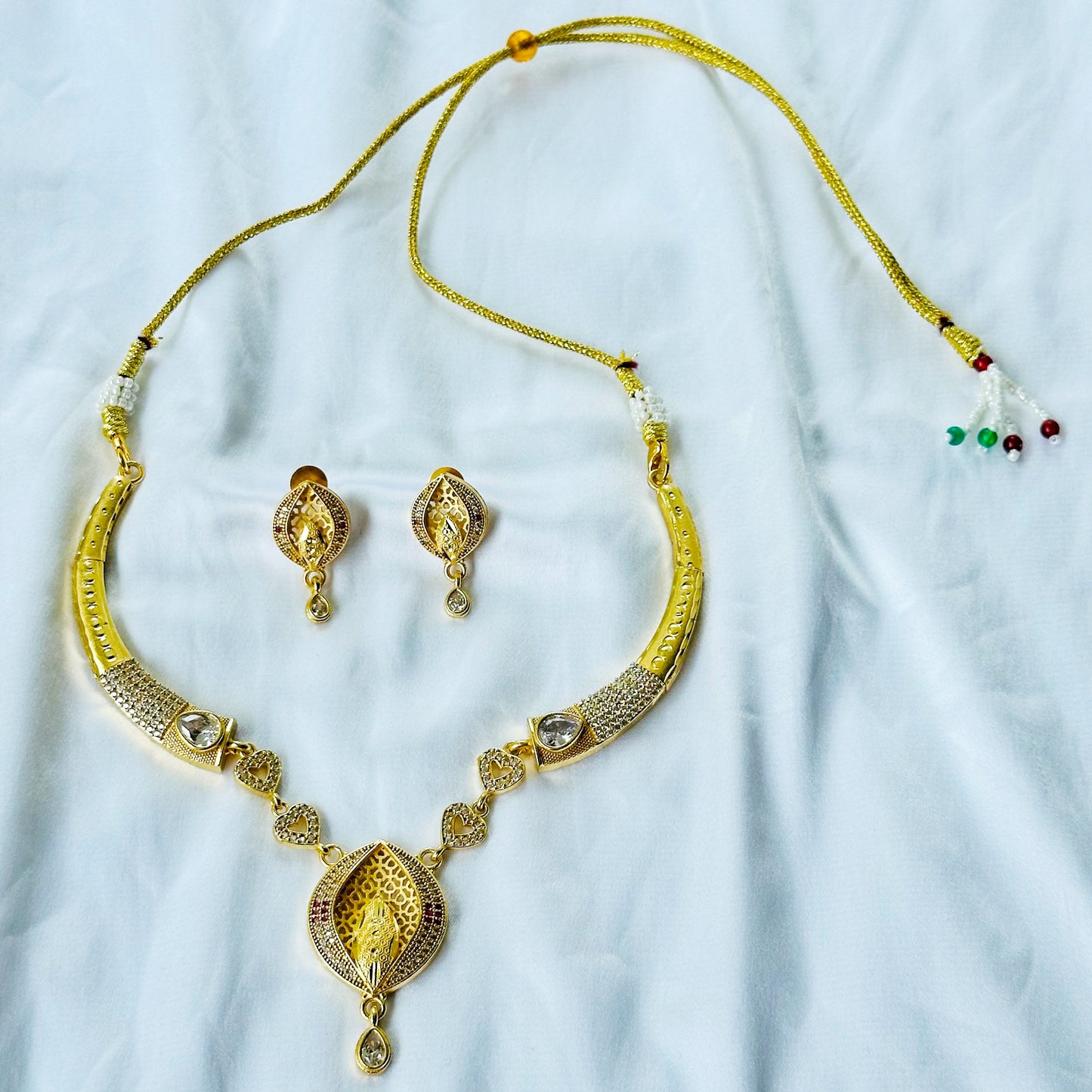 Oval Drop Design American Diamond 1 Micron Gold Plated Necklace Set