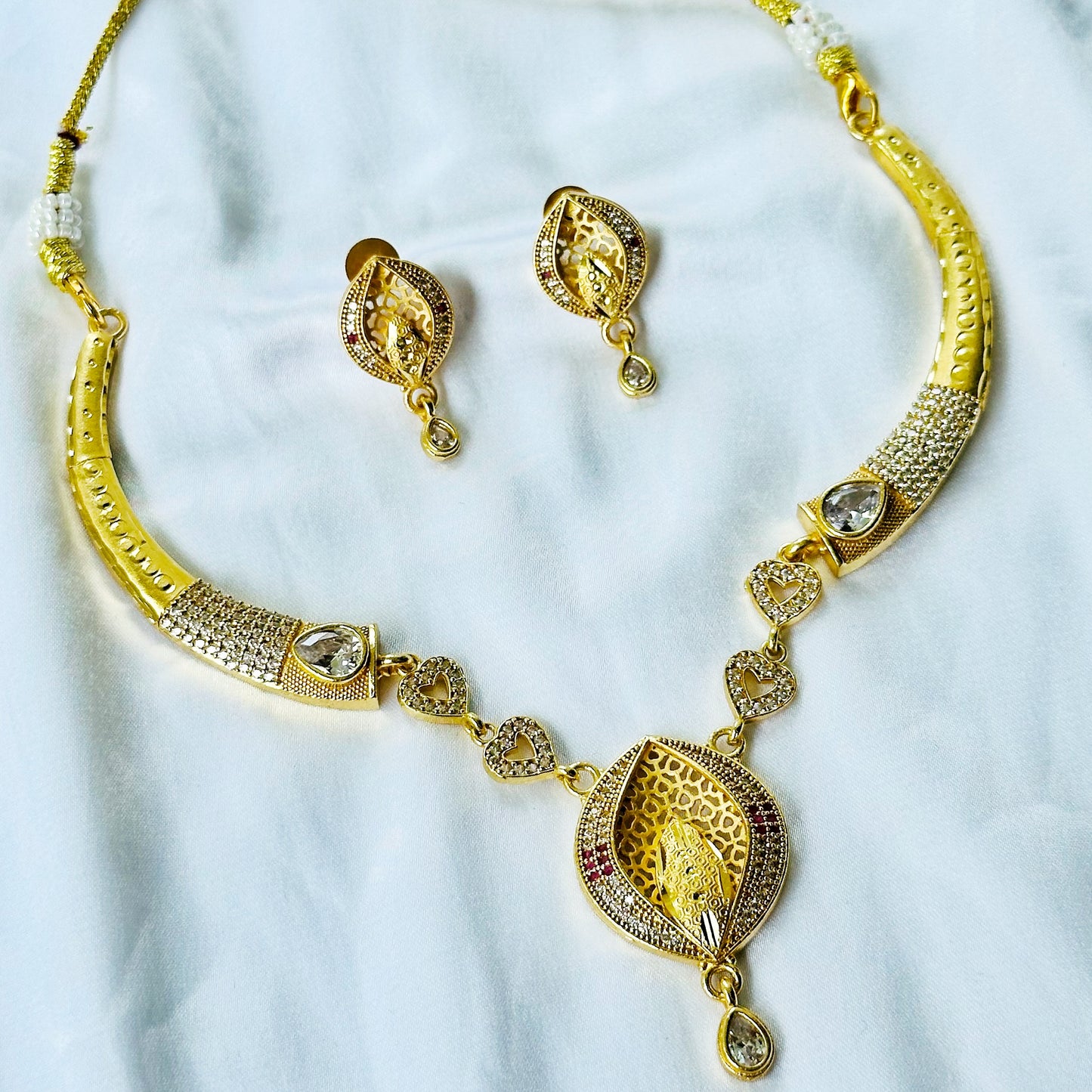 Oval Drop Design American Diamond 1 Micron Gold Plated Necklace Set
