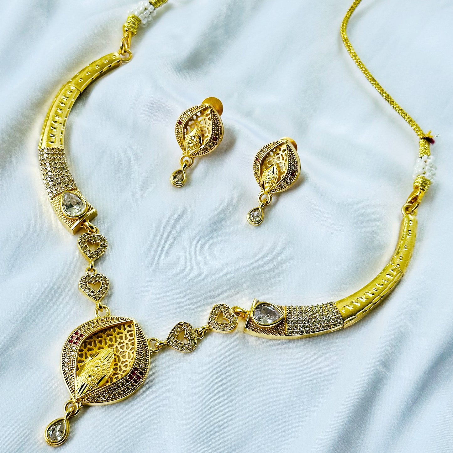 Oval Drop Design American Diamond 1 Micron Gold Plated Necklace Set