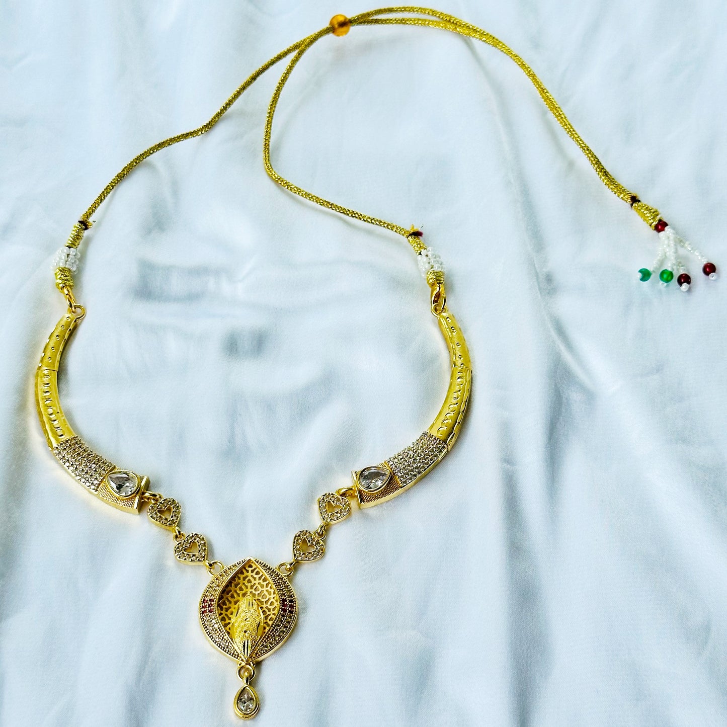 Oval Drop Design American Diamond 1 Micron Gold Plated Necklace Set