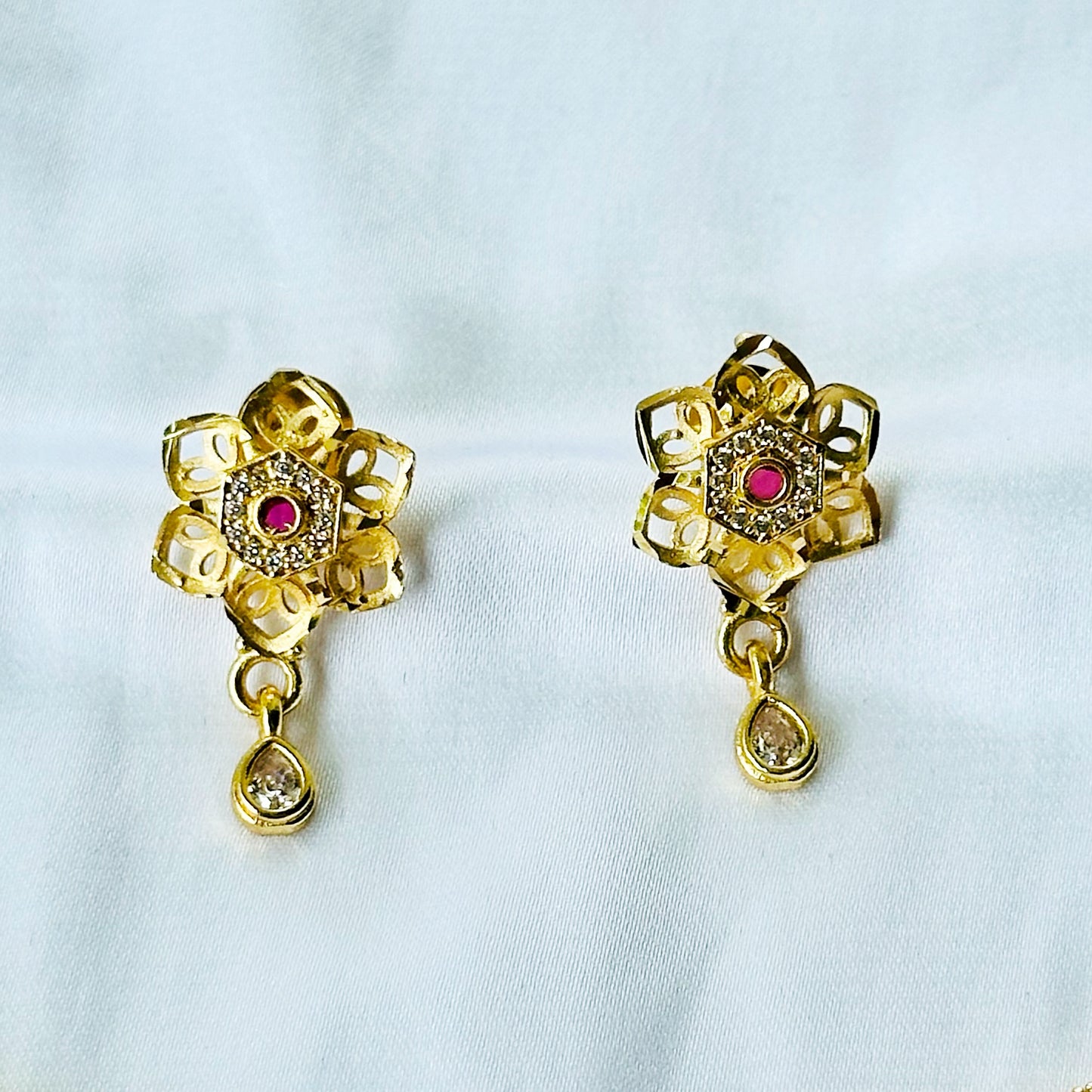 Floral Design American Diamond 1 Micron Gold Plated Necklace Set