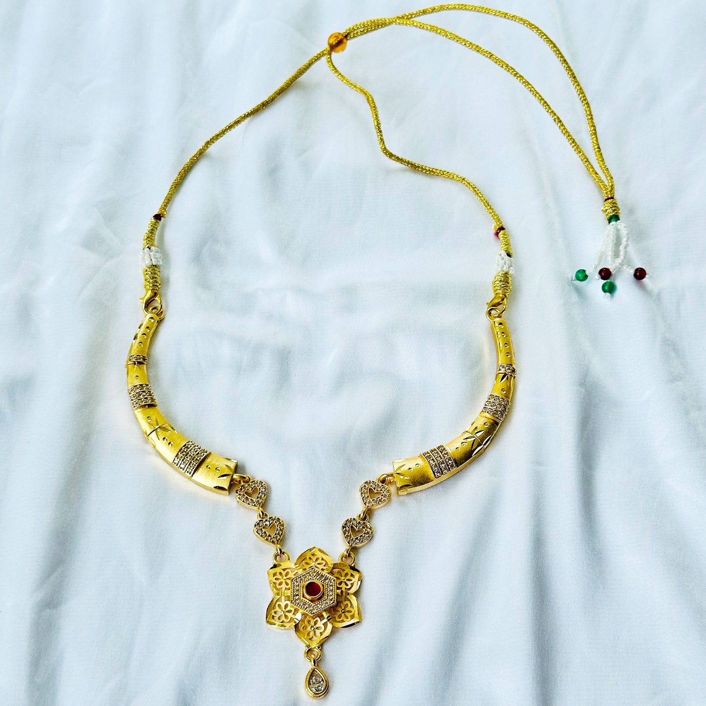 Floral Design American Diamond 1 Micron Gold Plated Necklace Set