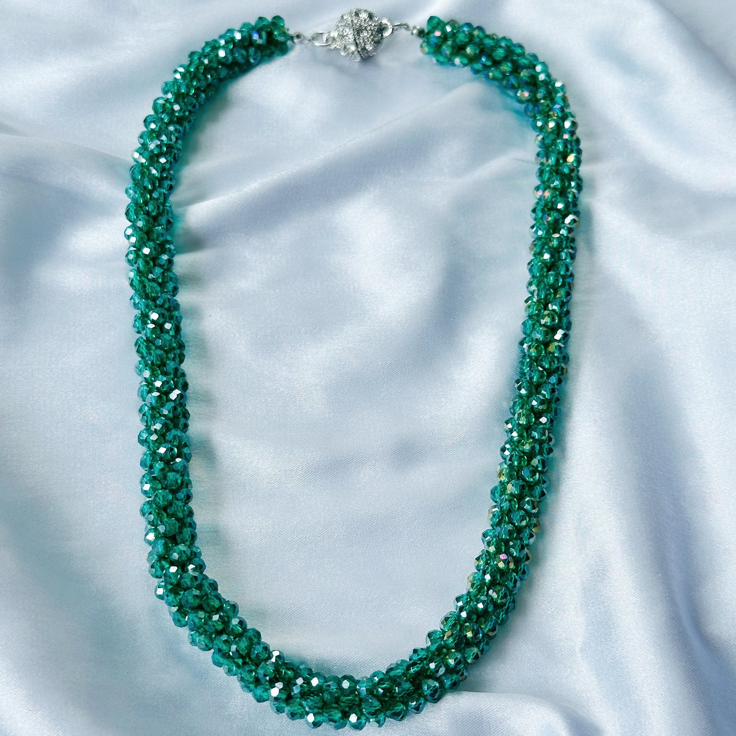 Green Emerald Beads With Magnetic Lock American Diamond Western Bracelet & Necklace Combo
