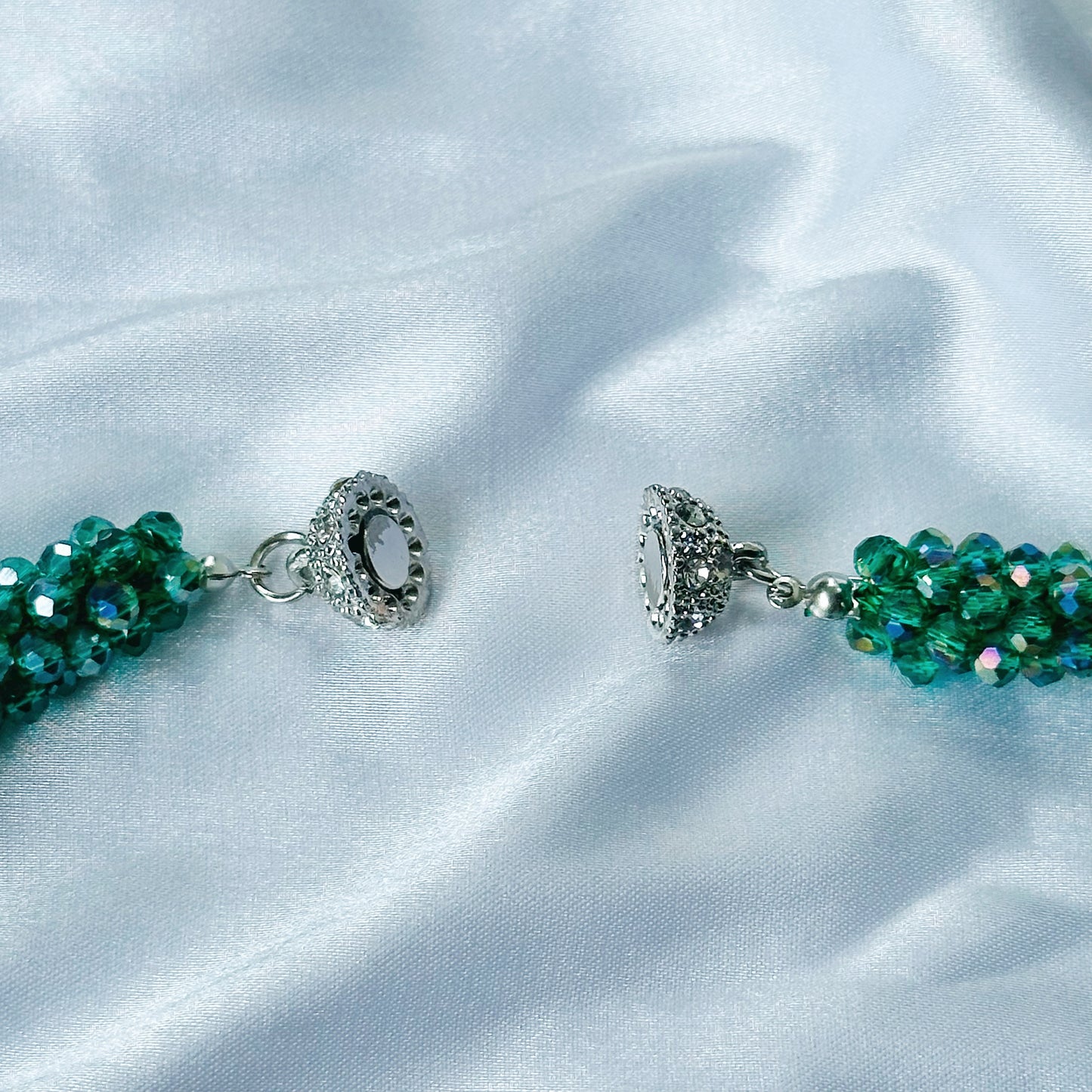 Green Emerald Beads With Magnetic Lock American Diamond Western Bracelet & Necklace Combo