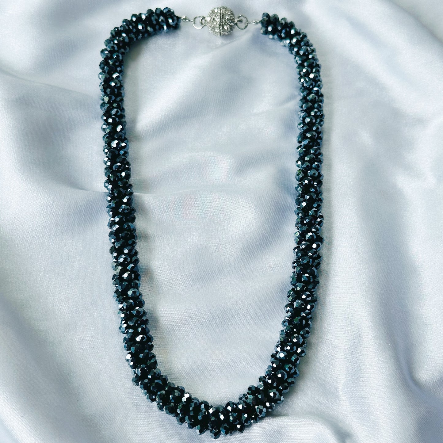 Navy Blue Beads With Magnetic Lock American Diamond Western Bracelet & Necklace Combo