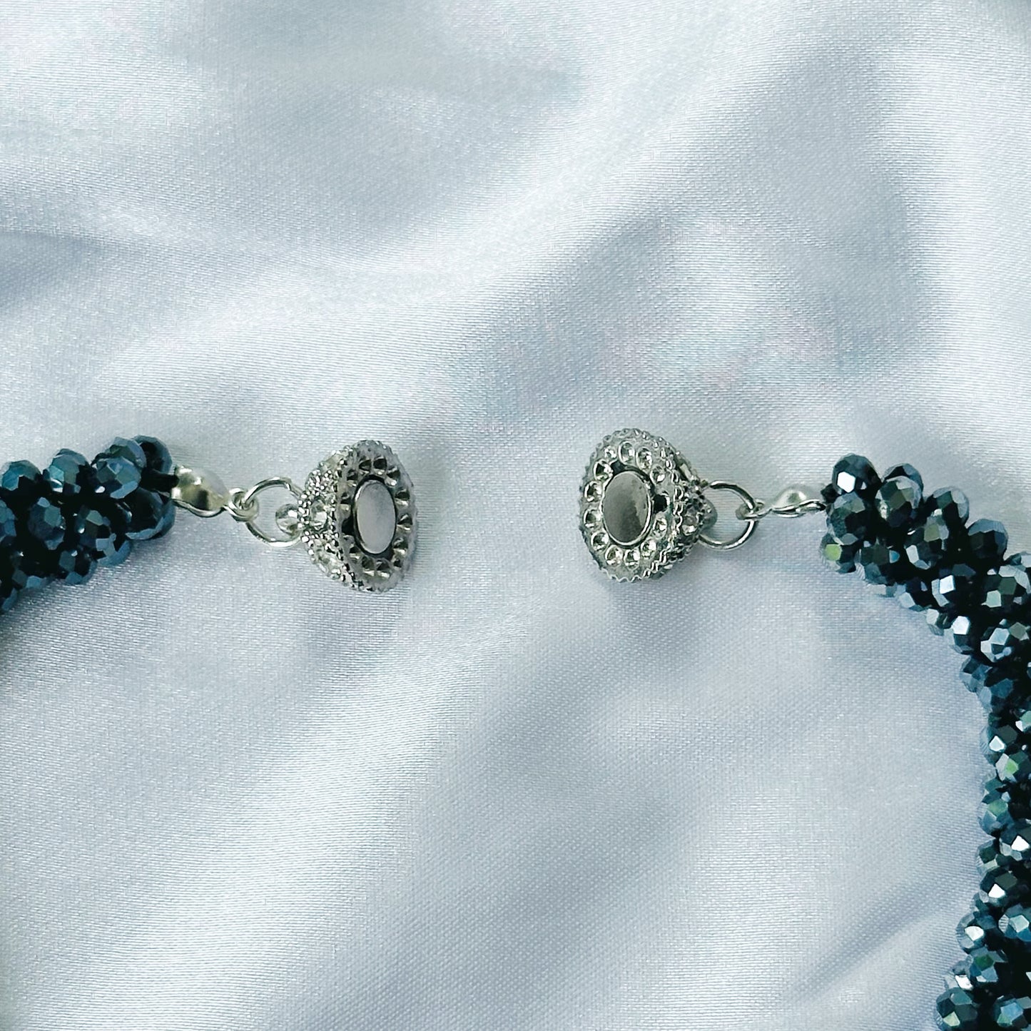 Navy Blue Beads With Magnetic Lock American Diamond Western Bracelet & Necklace Combo
