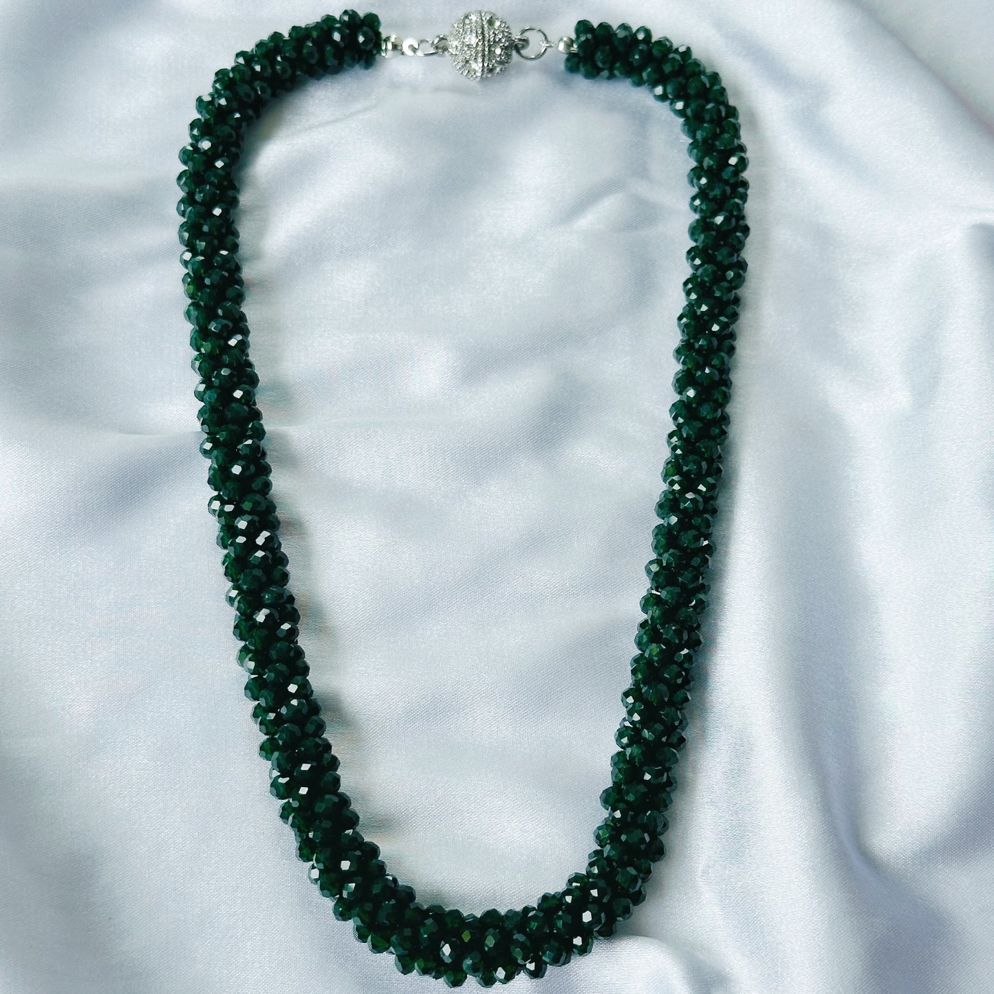 Dark Green Emerald Beads With Magnetic Lock American Diamond Western Bracelet & Necklace Combo