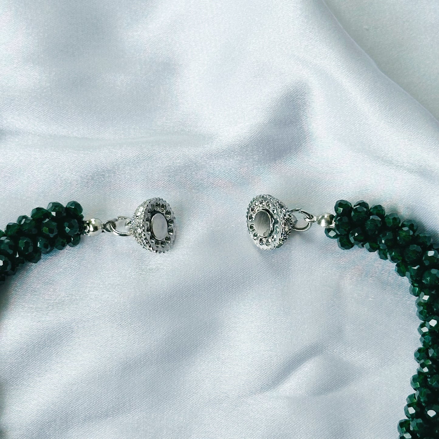 Dark Green Emerald Beads With Magnetic Lock American Diamond Western Bracelet & Necklace Combo
