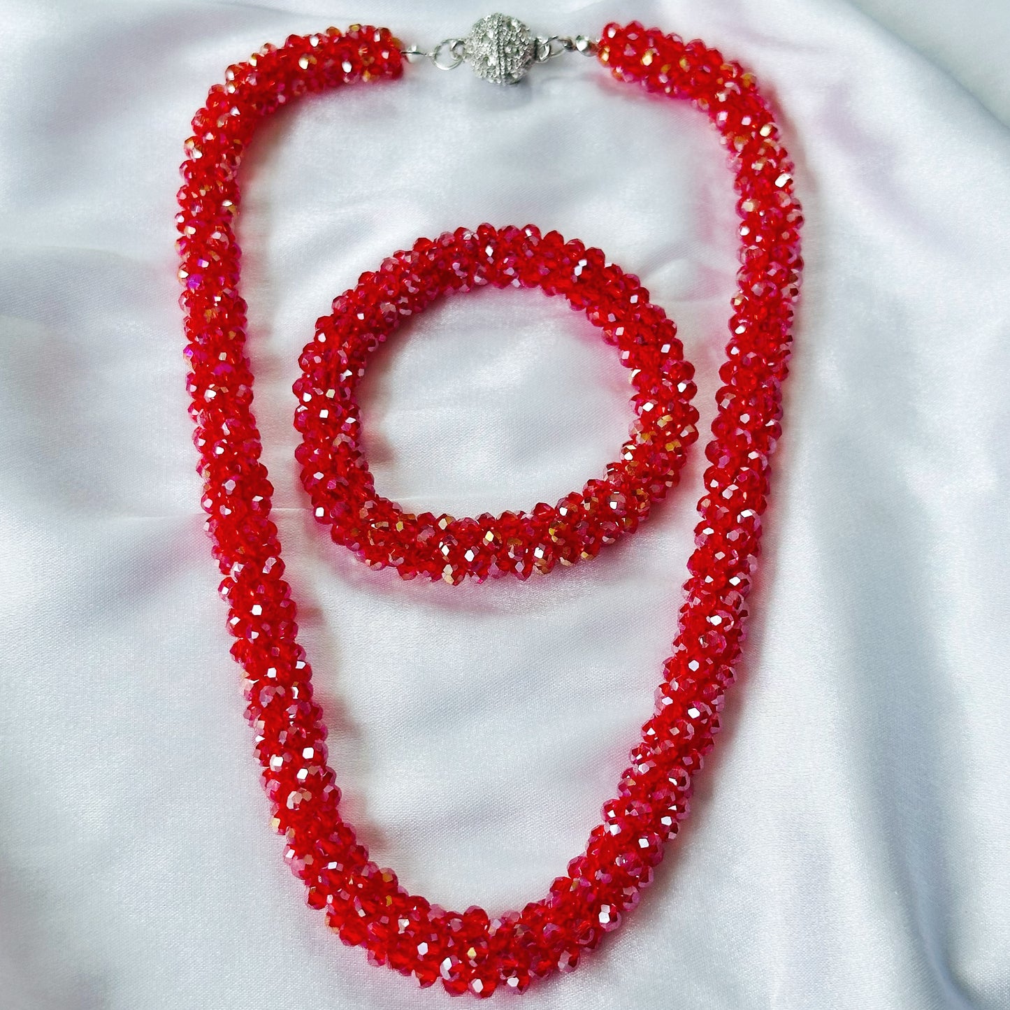 Red Ruby Beads With Magnetic Lock American Diamond Western Necklace