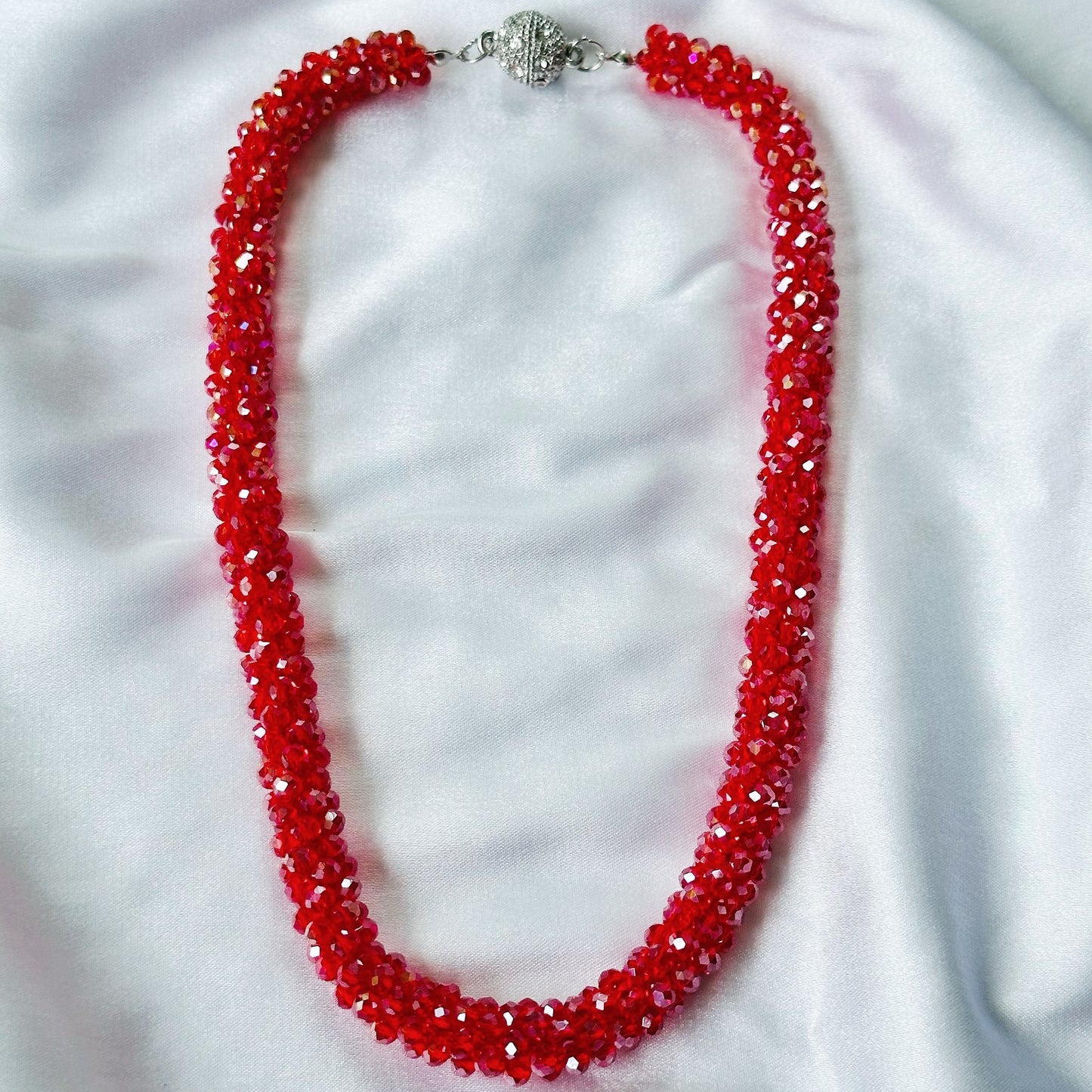 Red Ruby Beads With Magnetic Lock American Diamond Western Necklace