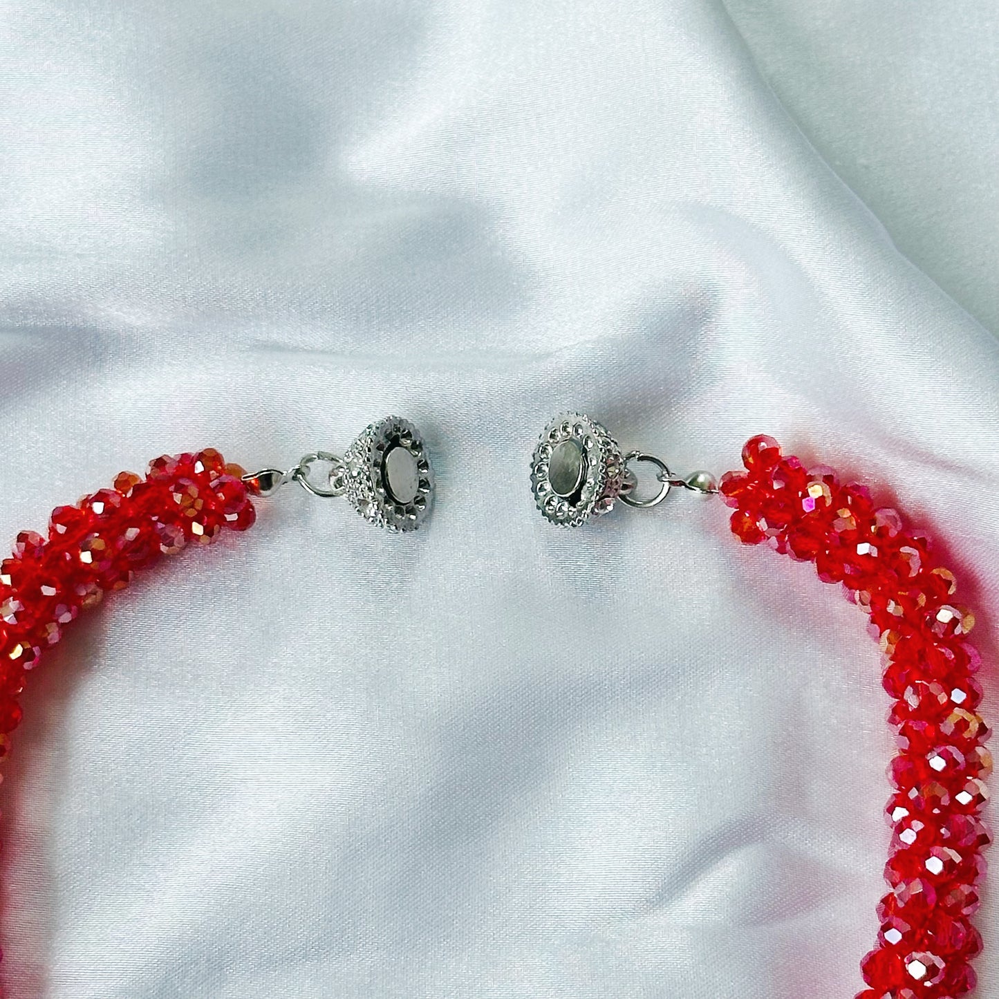 Red Ruby Beads With Magnetic Lock American Diamond Western Necklace