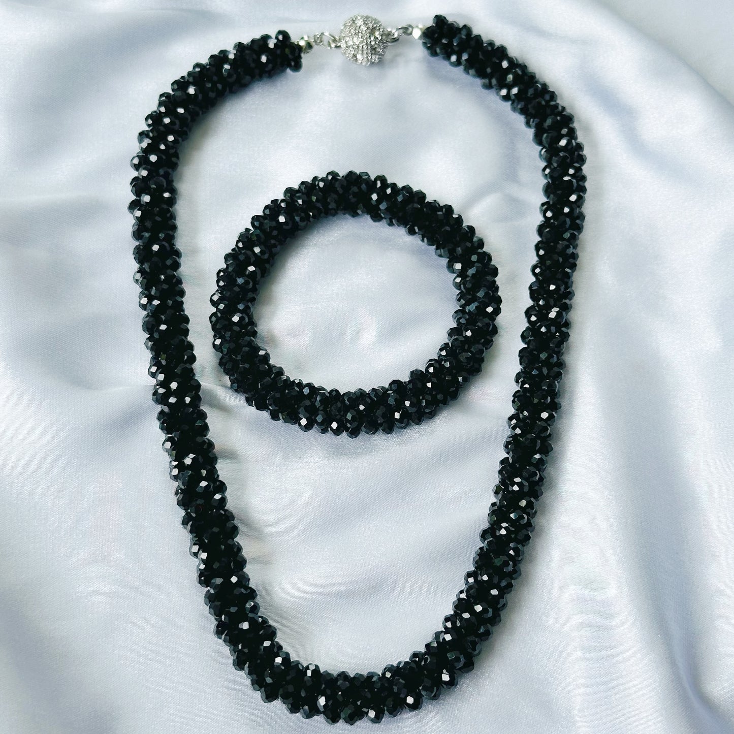Black Beads With Magnetic Lock American Diamond Western Necklace
