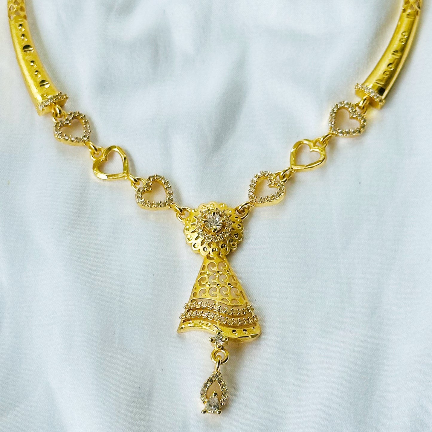 Triangular Drop Design American Diamond 1 Micron Gold Plated Necklace Set