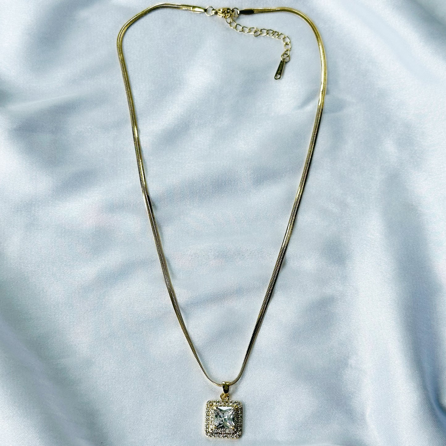 American Diamond Gold Plated Stainless Steel Necklace