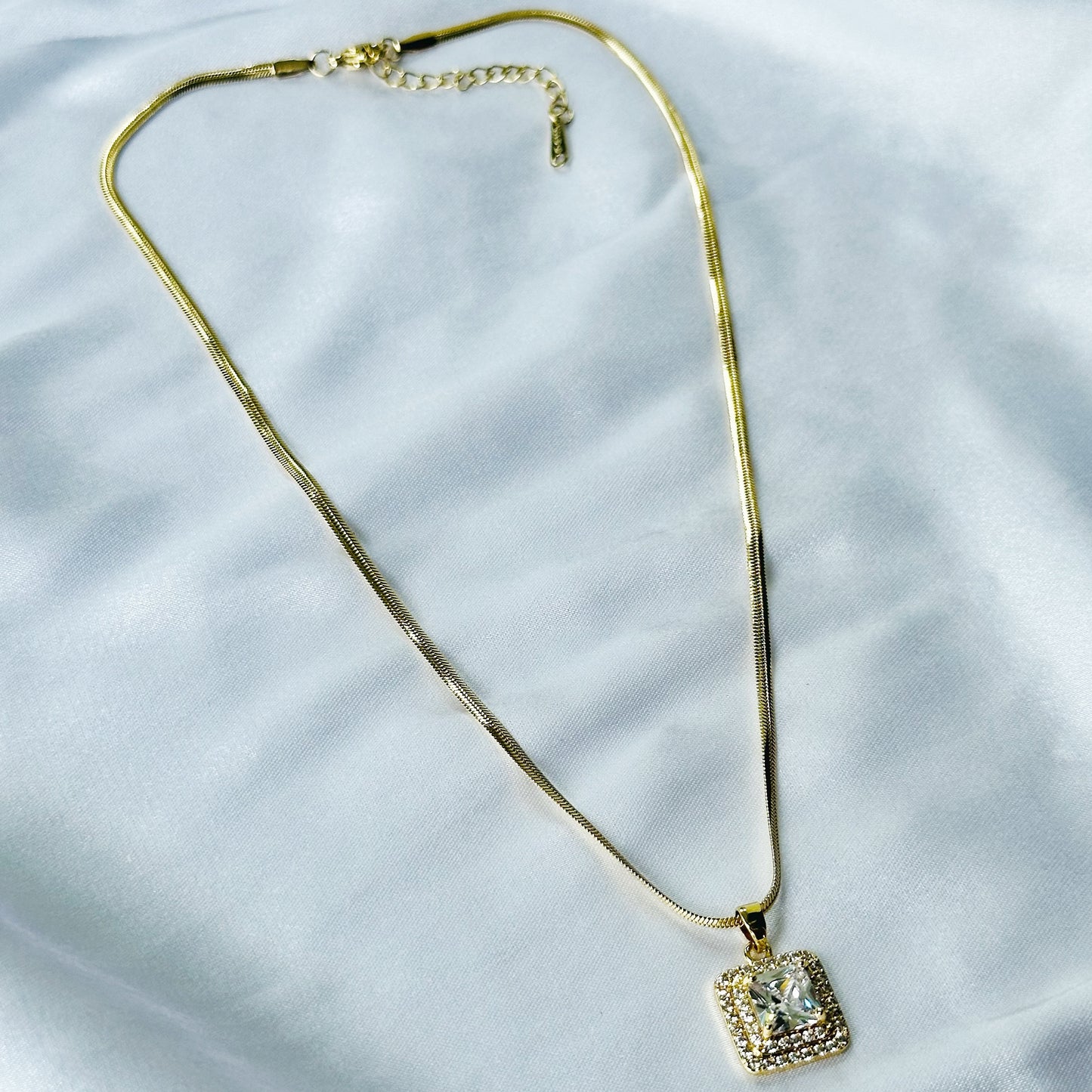 American Diamond Gold Plated Stainless Steel Necklace