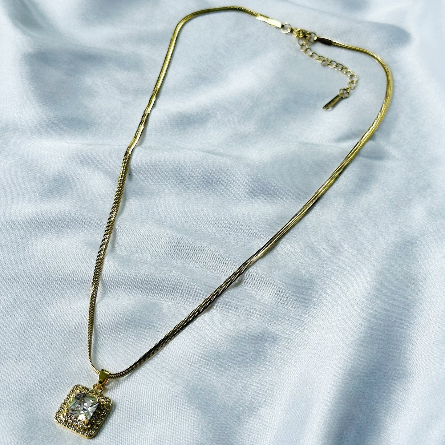 American Diamond Gold Plated Stainless Steel Necklace