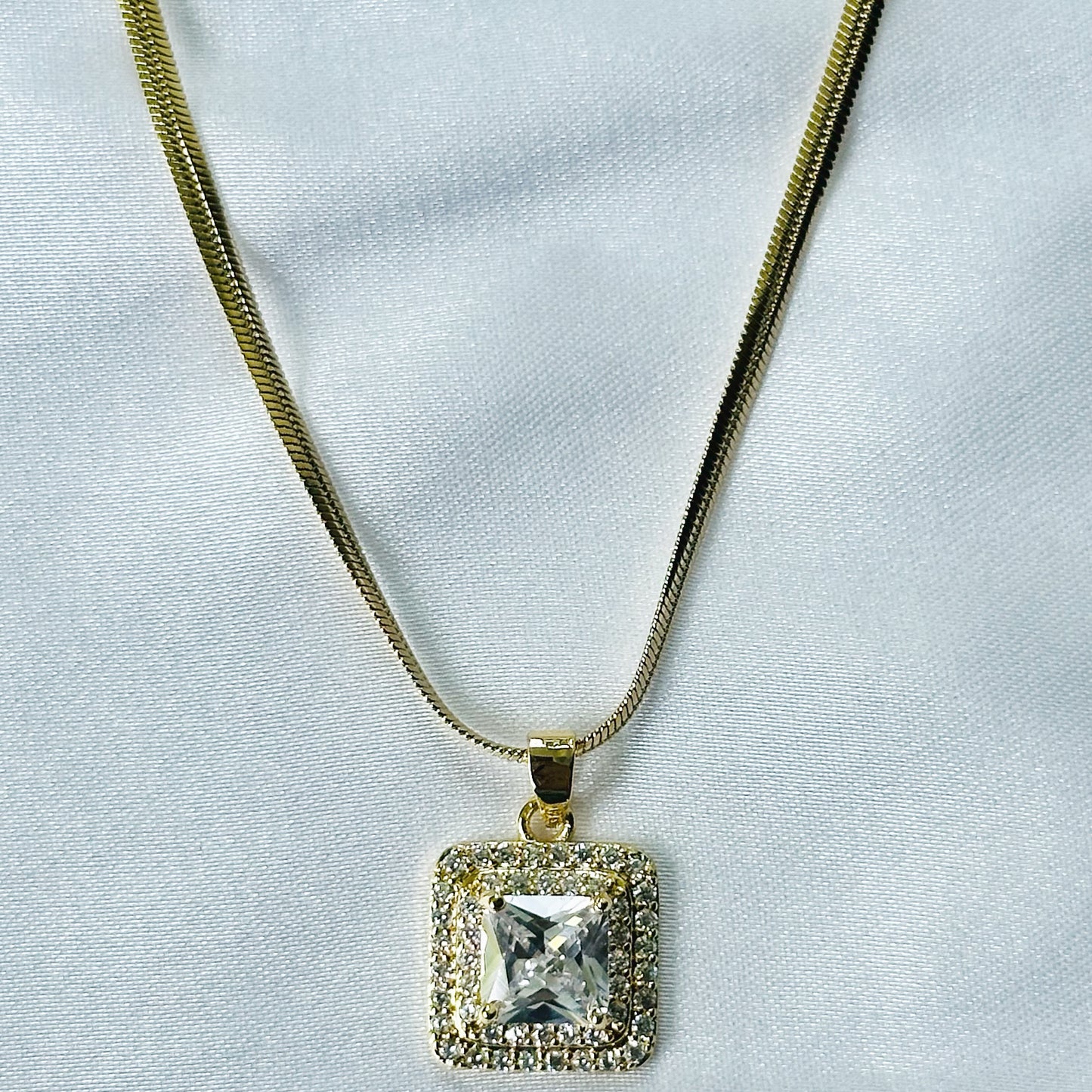 American Diamond Gold Plated Stainless Steel Necklace