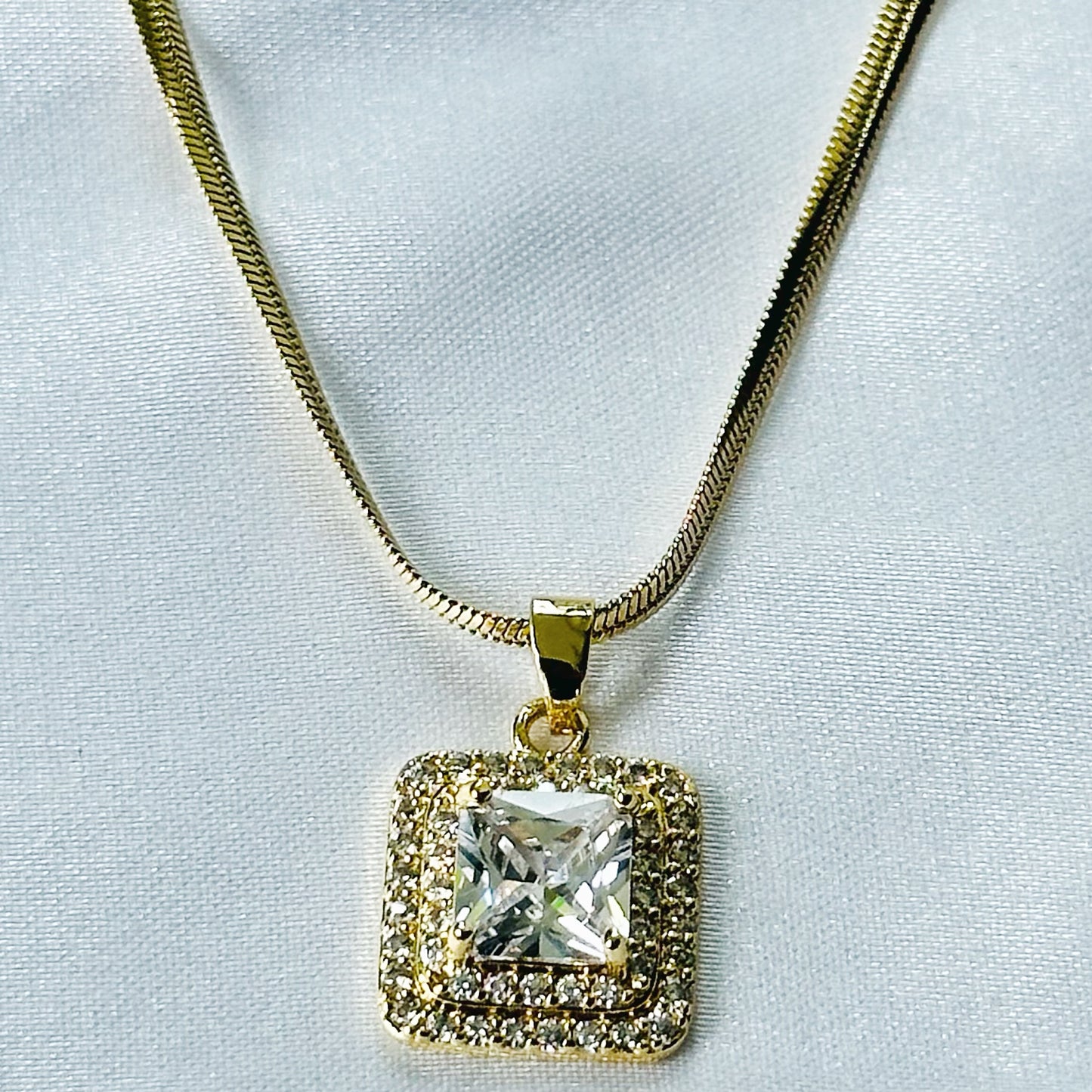American Diamond Gold Plated Stainless Steel Necklace