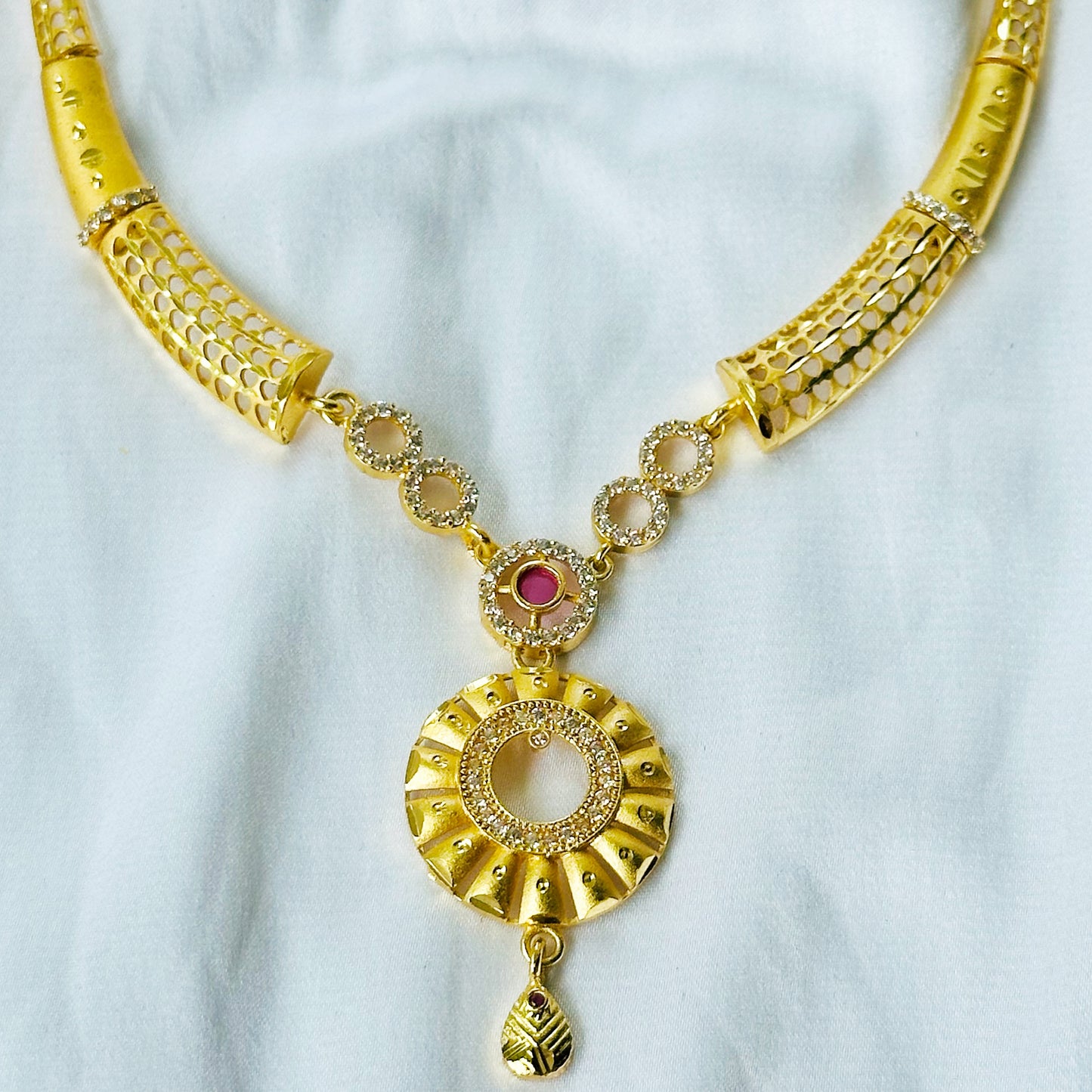 Round Design American Diamond 1 Micron Gold Plated Necklace Set