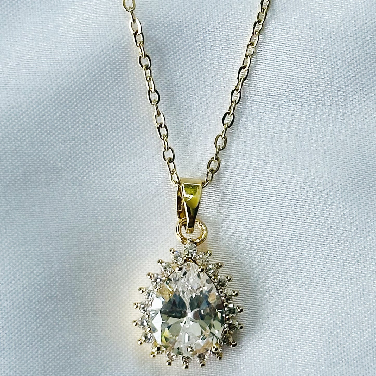 American Diamond Gold Plated Stainless Steel Necklace
