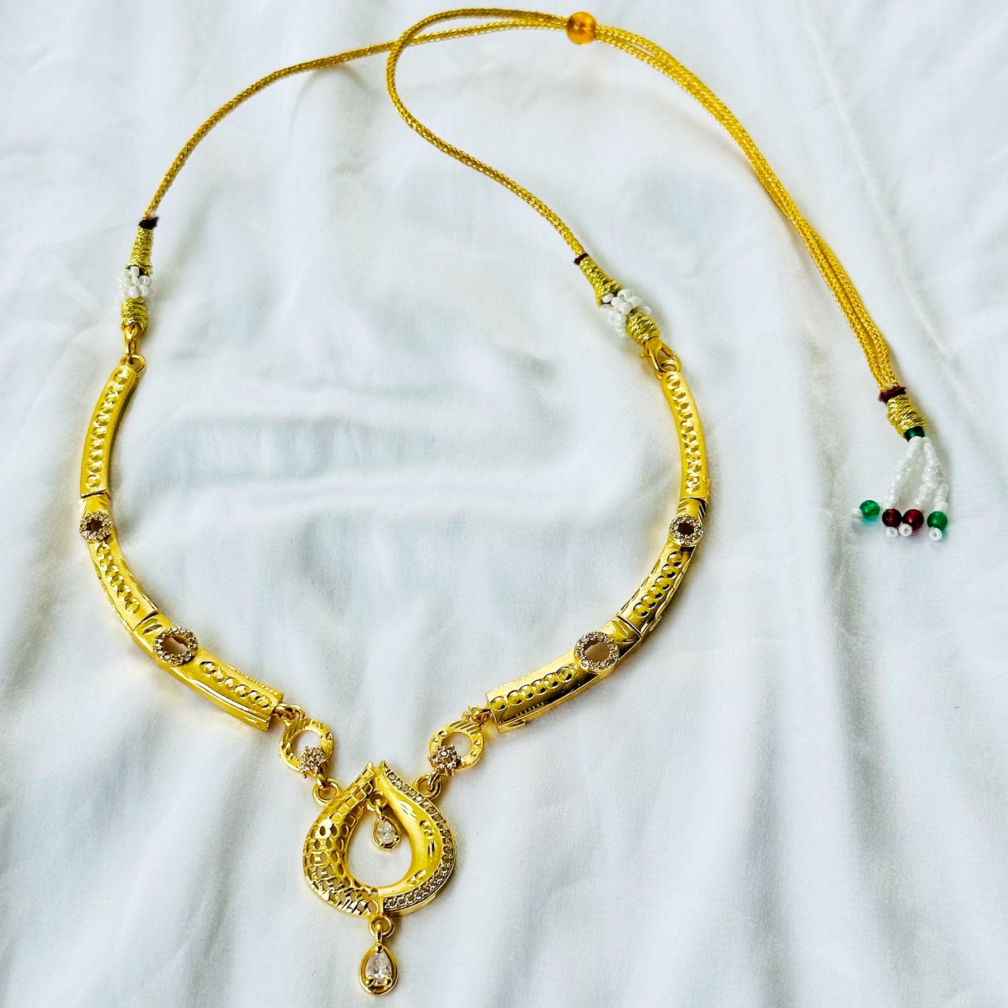 Drop Design American Diamond 1 Micron Gold Plated Necklace Set