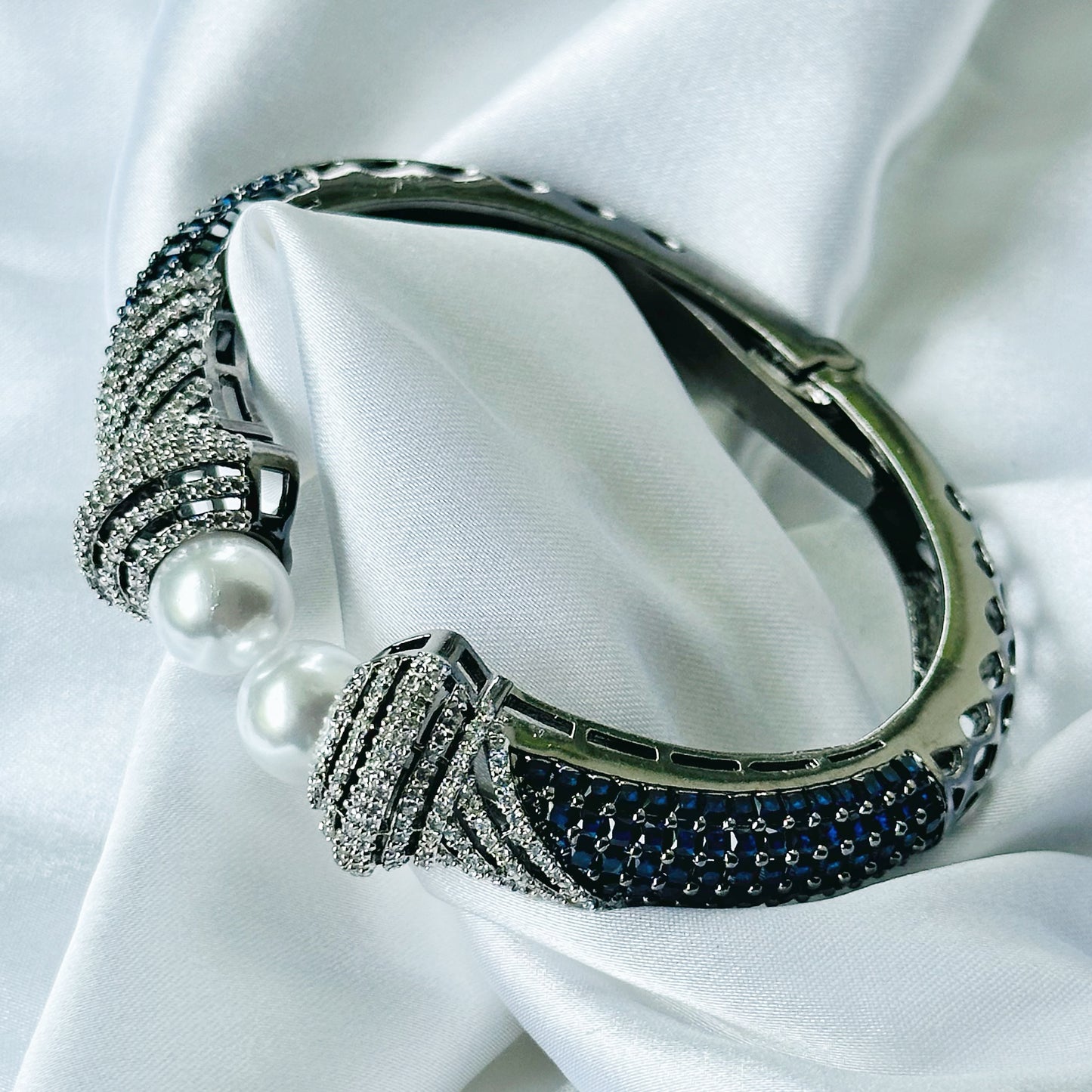 Blue Sapphire Cubic Zircon American Diamond Victorian Plated Bangle Bracelet