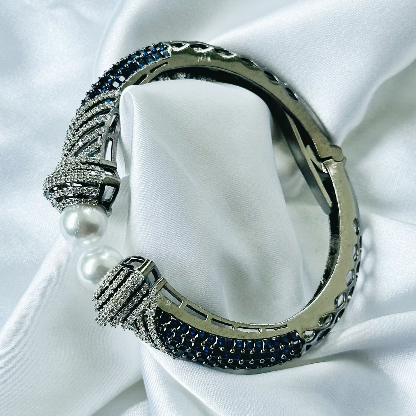 Blue Sapphire Cubic Zircon American Diamond Victorian Plated Bangle Bracelet