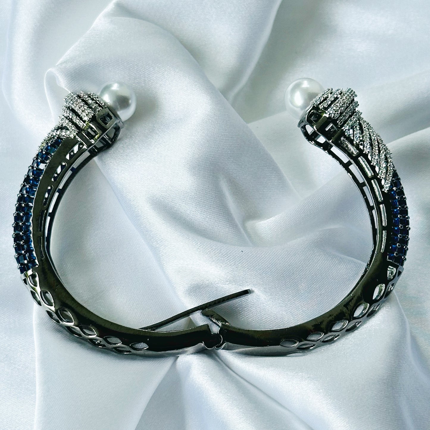 Blue Sapphire Cubic Zircon American Diamond Victorian Plated Bangle Bracelet