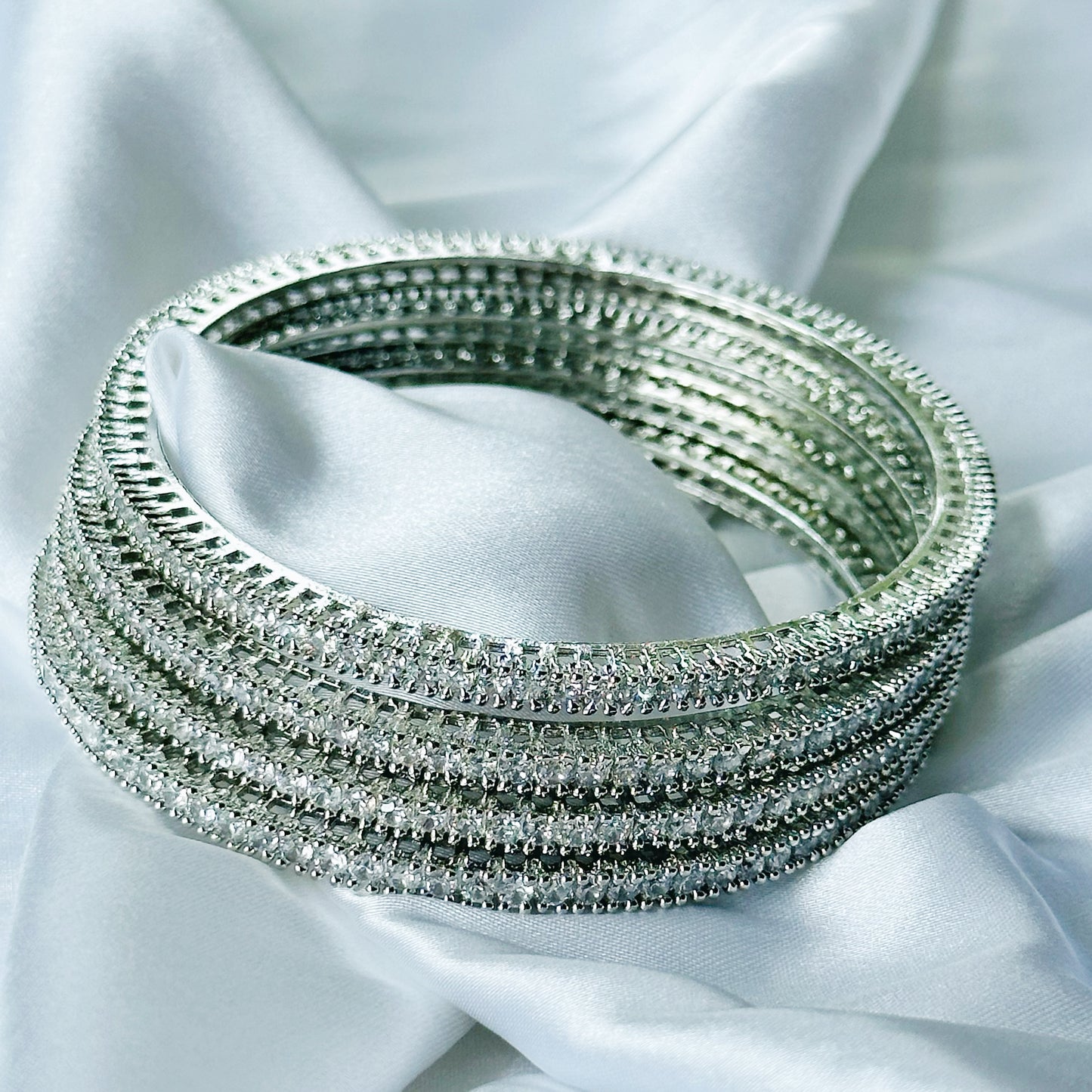 American Diamond Silver Plated Bangles Set of 4