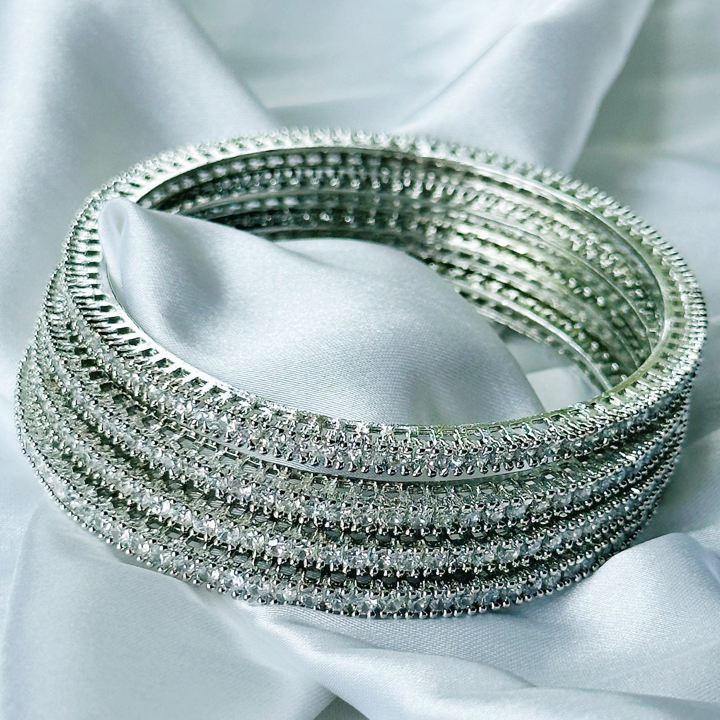 American Diamond Silver Plated Bangles Set of 4