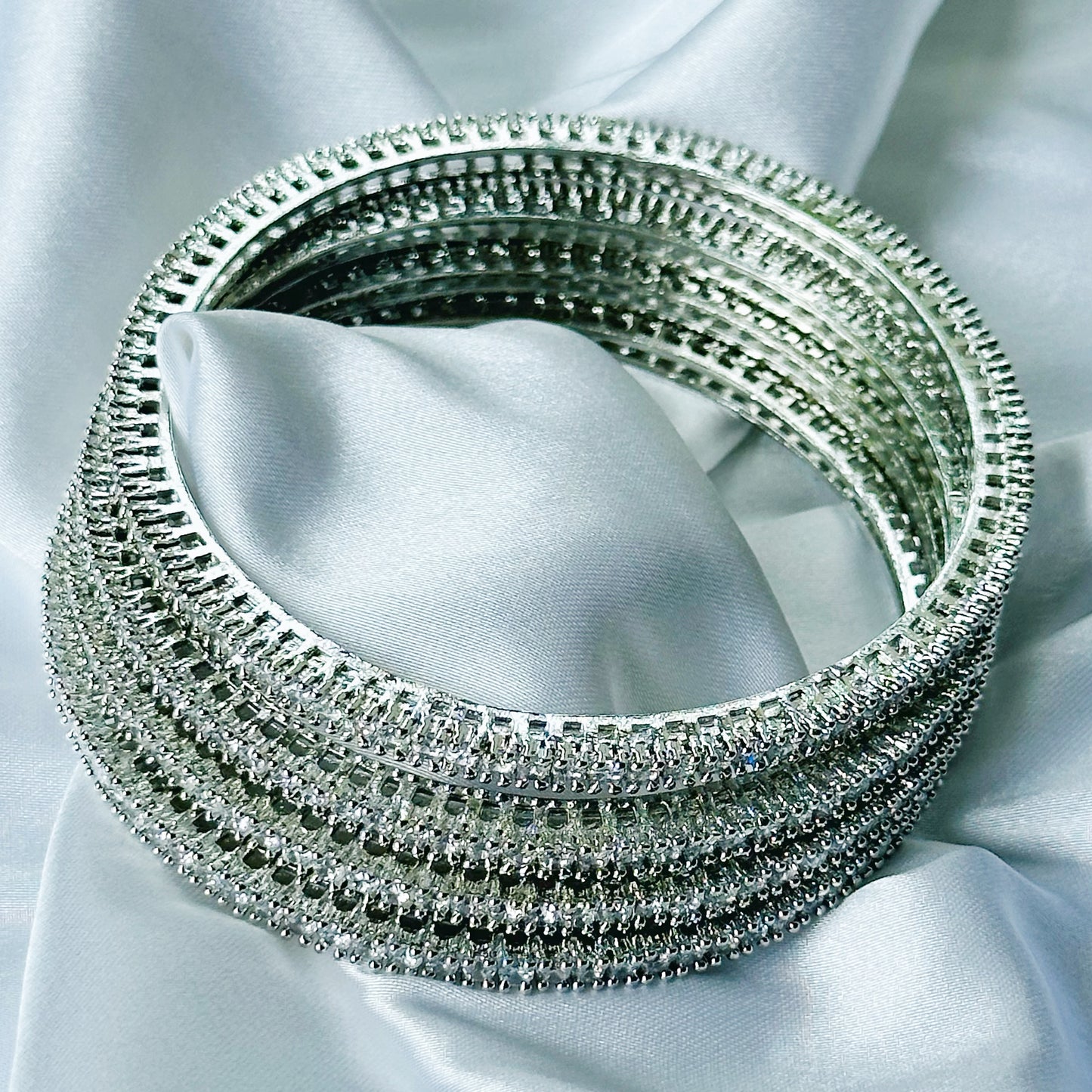American Diamond Silver Plated Bangles Set of 4