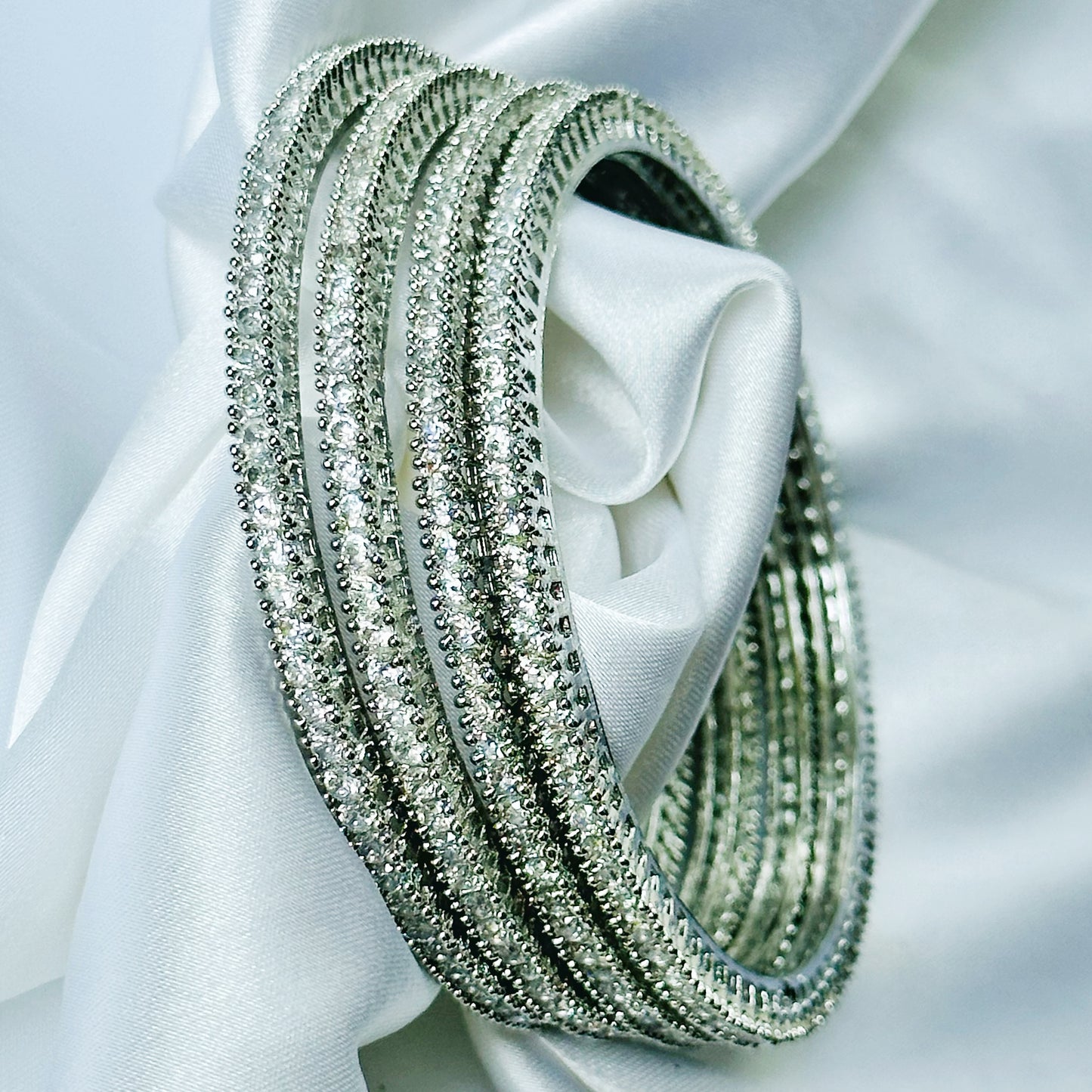 American Diamond Silver Plated Bangles Set of 4