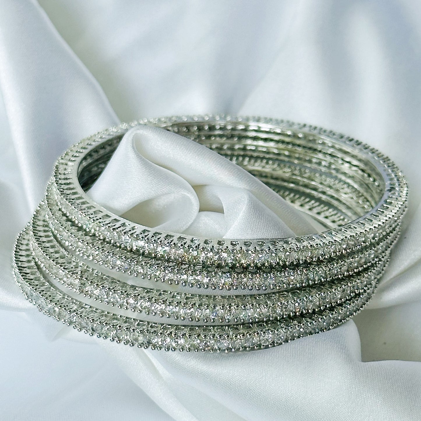 American Diamond Silver Plated Bangles Set of 4