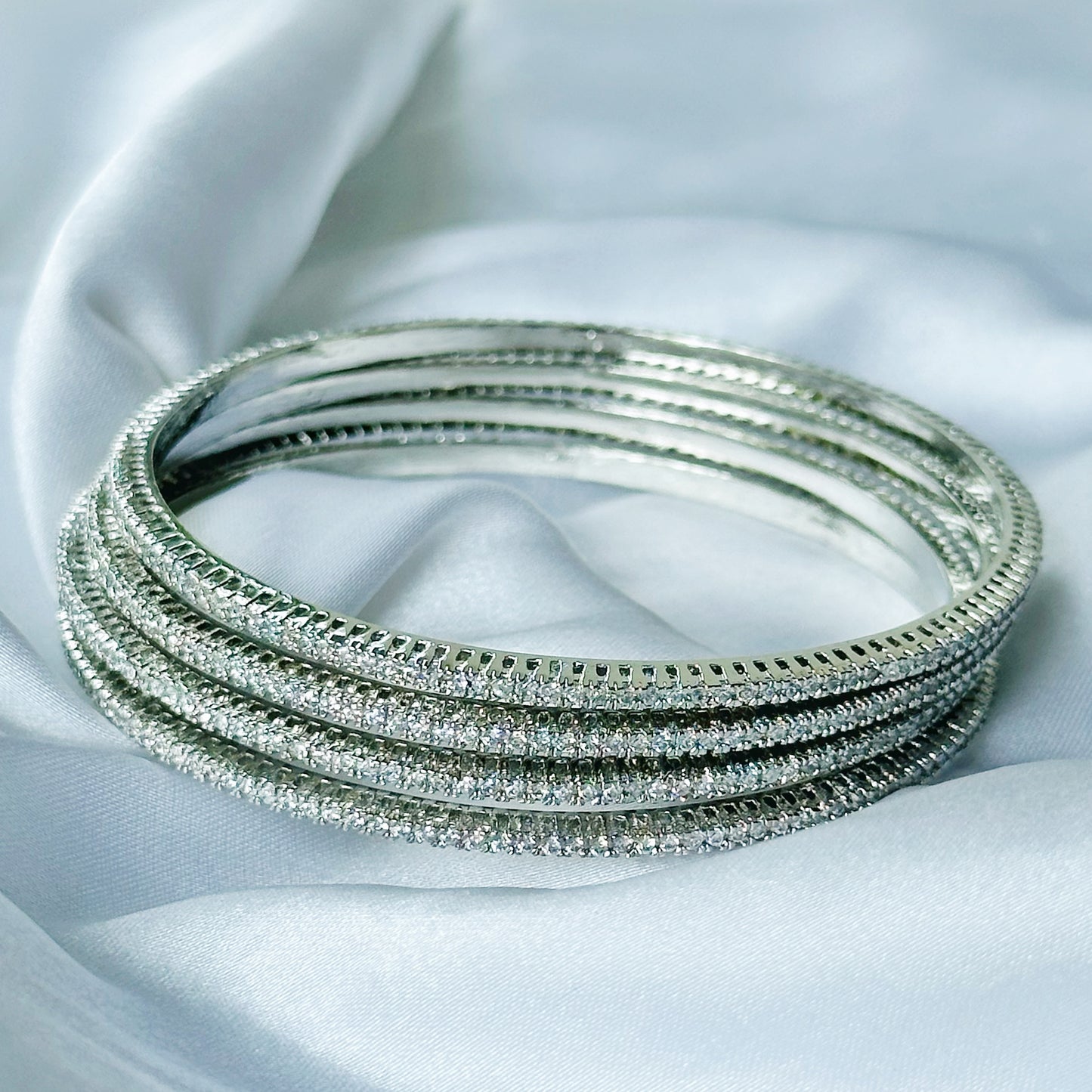 American Diamond Silver Plated Bangles Set of 4