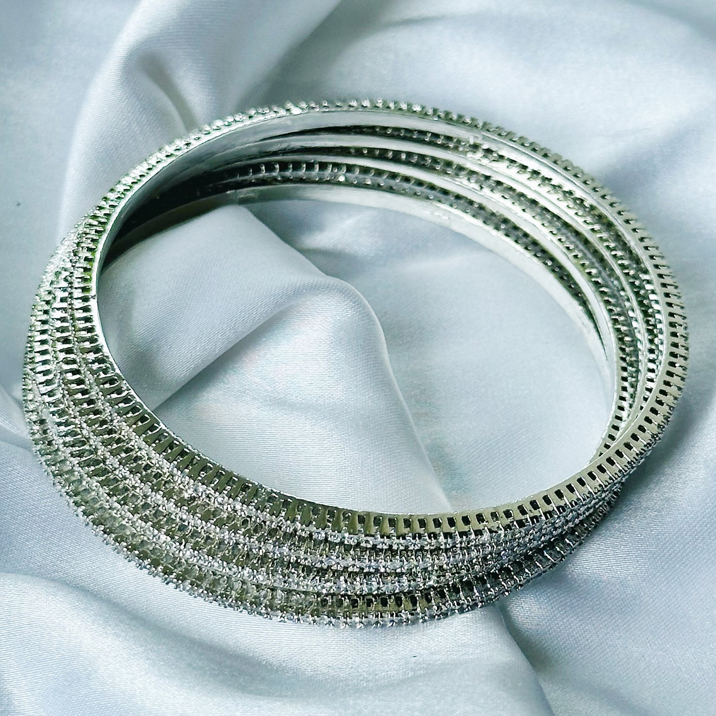 American Diamond Silver Plated Bangles Set of 4