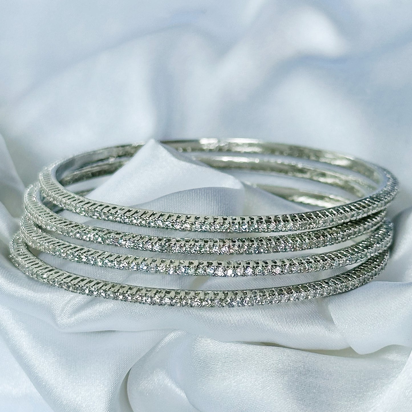 American Diamond Silver Plated Bangles Set of 4