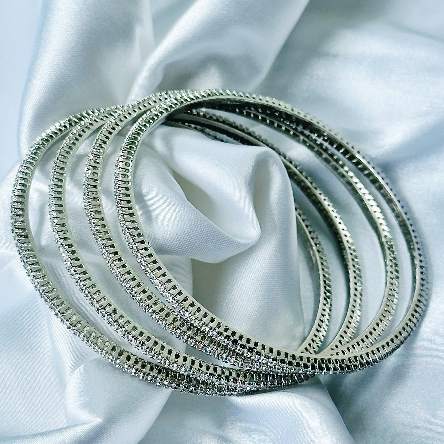 American Diamond Silver Plated Bangles Set of 4