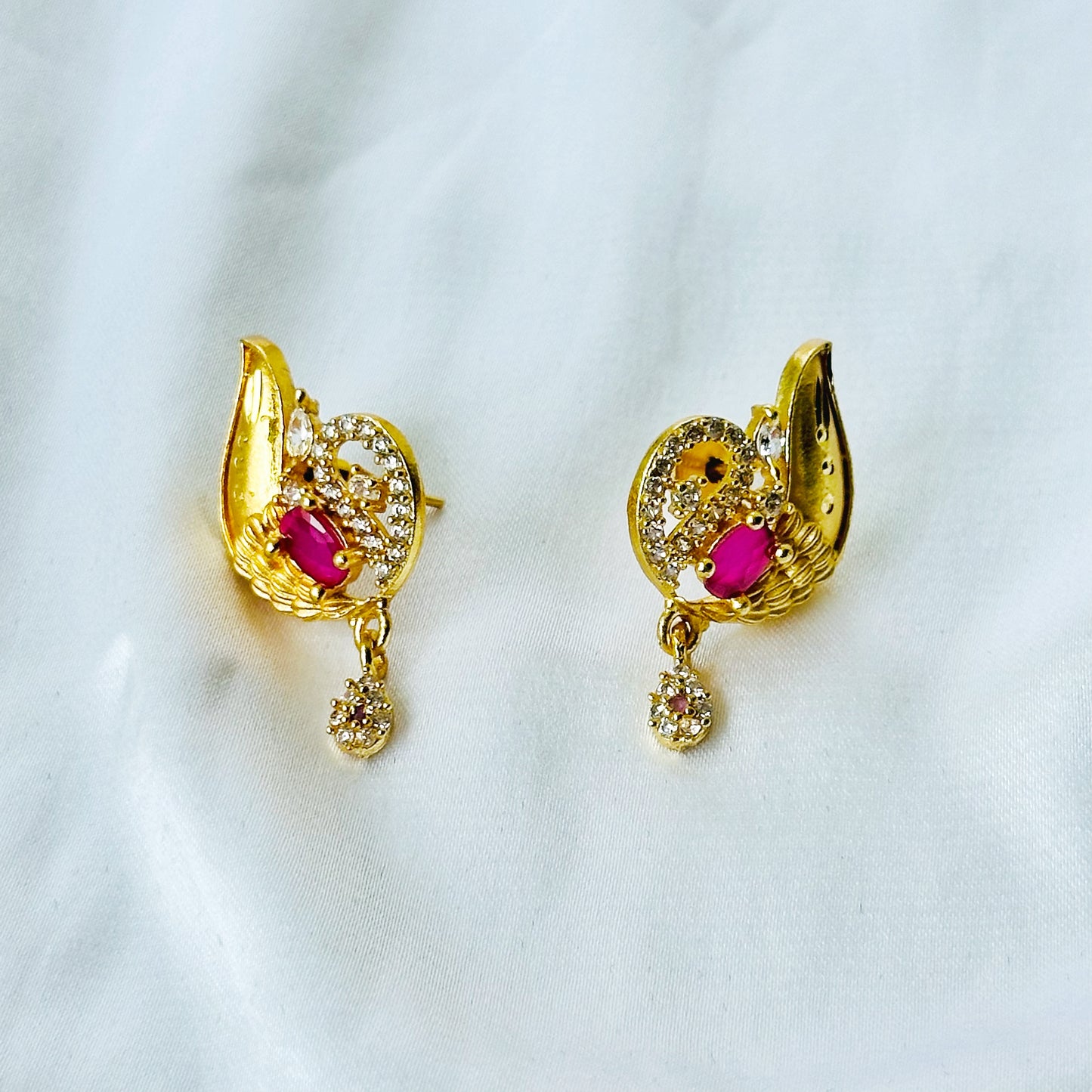 Floral Drop Design American Diamond 1 Micron Gold Plated Pendant Set