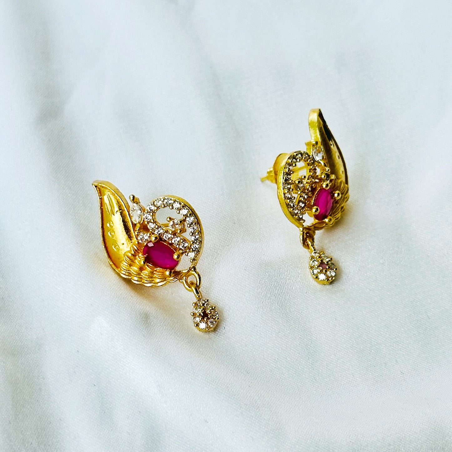 Floral Drop Design American Diamond 1 Micron Gold Plated Pendant Set