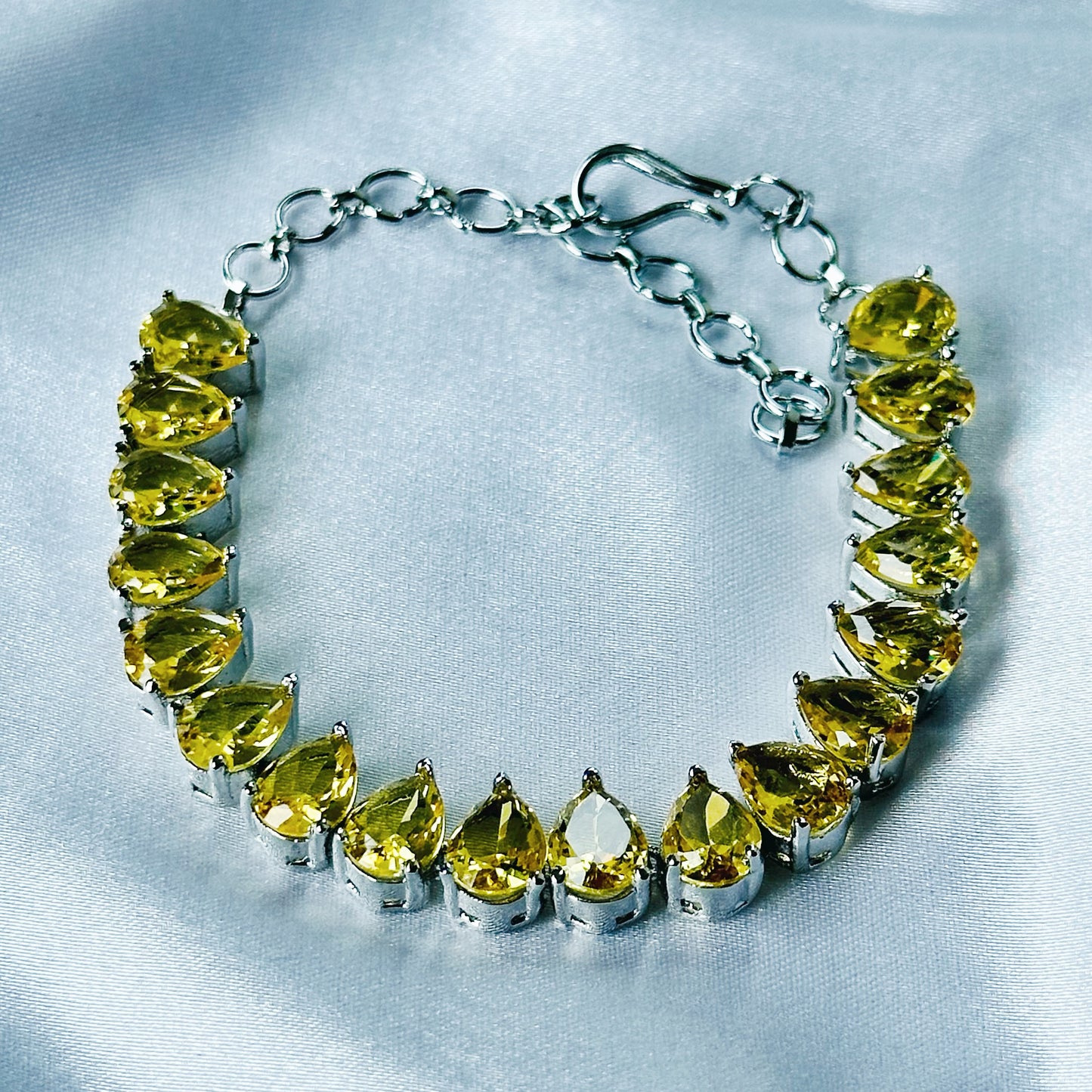 Yellow Topaz Cubic Zircon Stone American Diamond Silver Plated Chain Bracelet