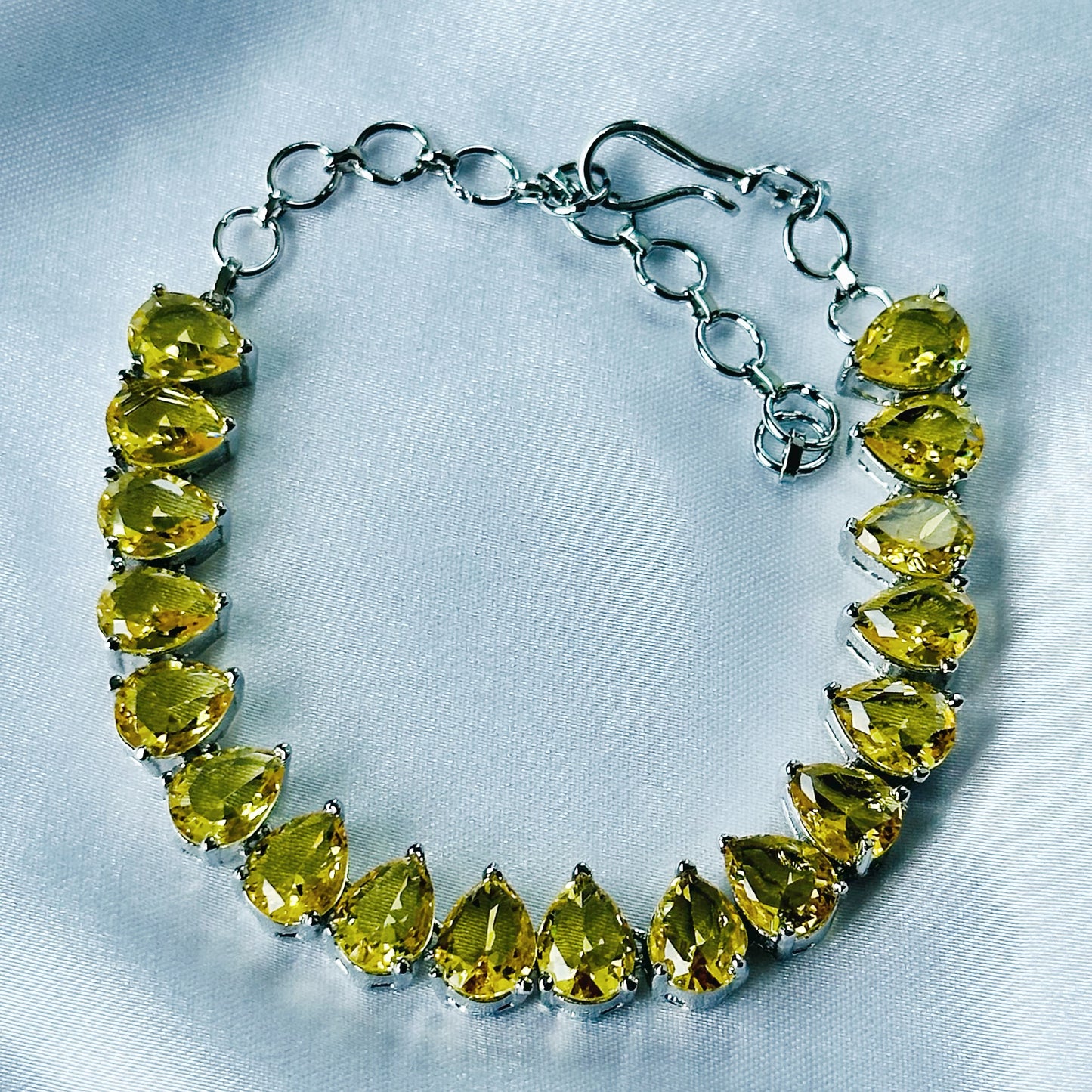Yellow Topaz Cubic Zircon Stone American Diamond Silver Plated Chain Bracelet
