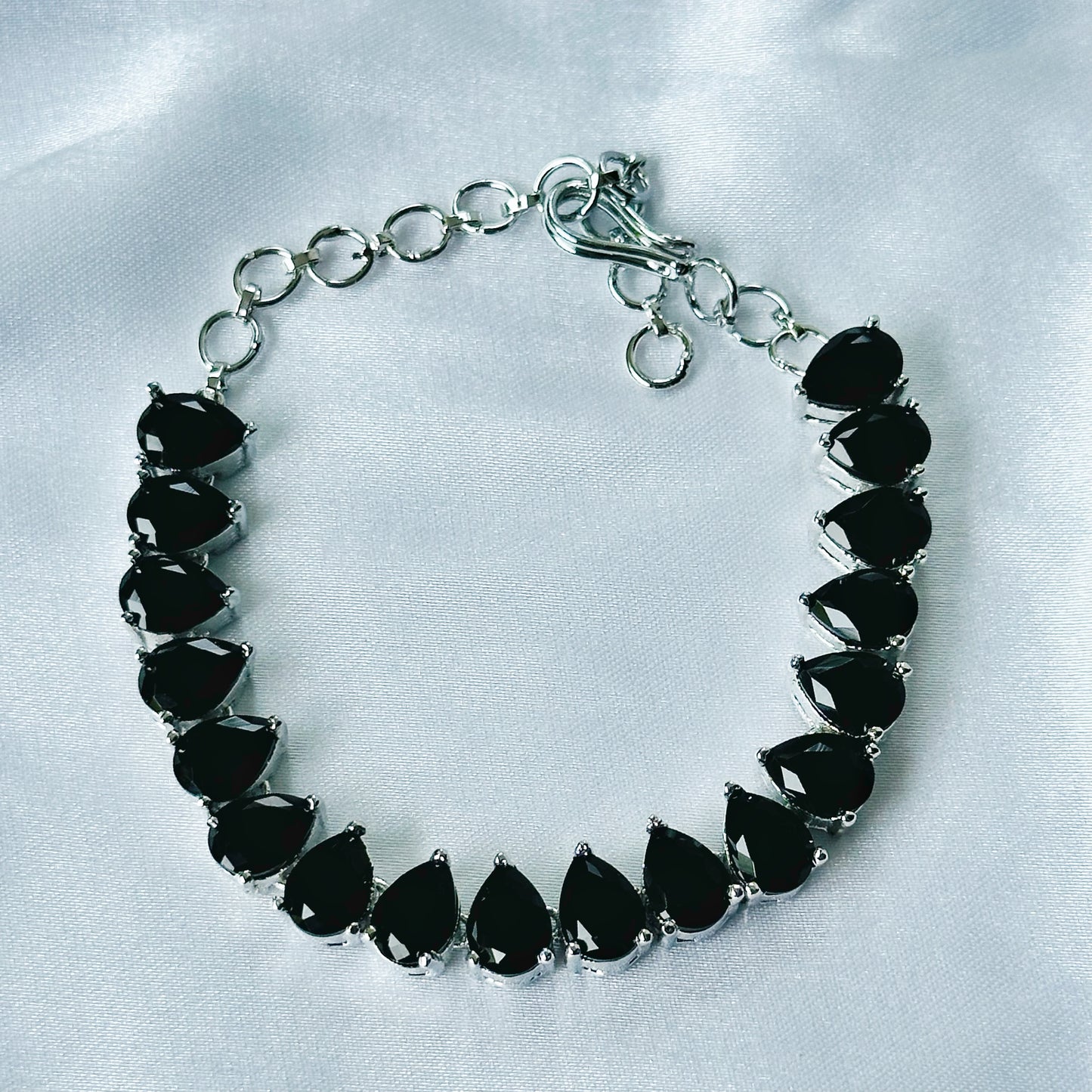 Black Zircon Stone American Diamond Silver Plated Chain Bracelet