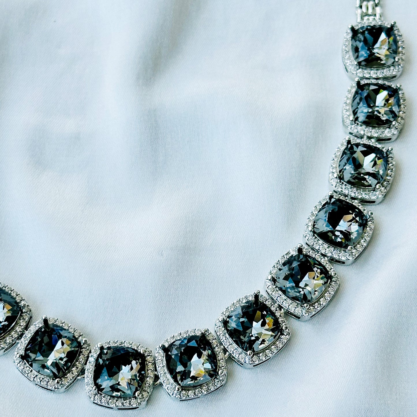 Black Morion Swarovski Crystal American Diamond Silver Plated Necklace Set