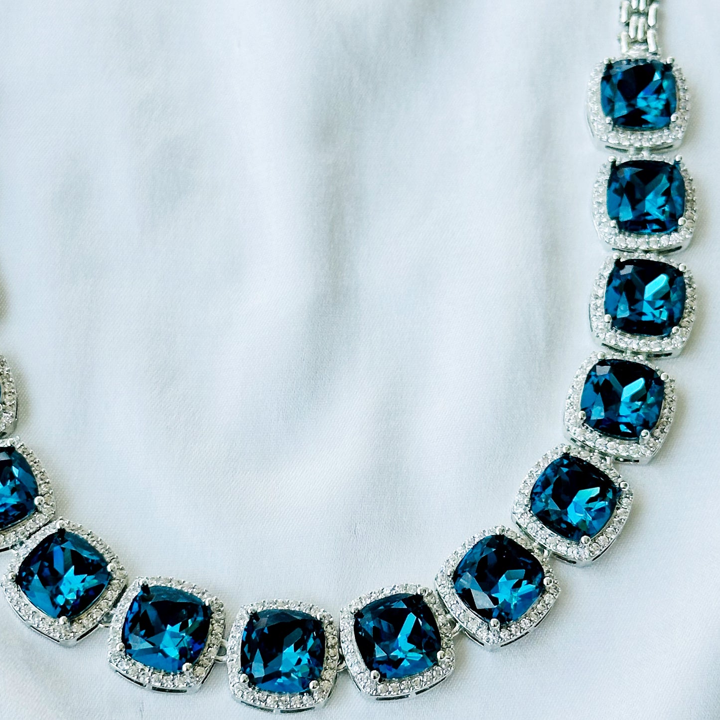 Blue Montana Sapphire Swarovski Crystal American Diamond Silver Plated Necklace Set