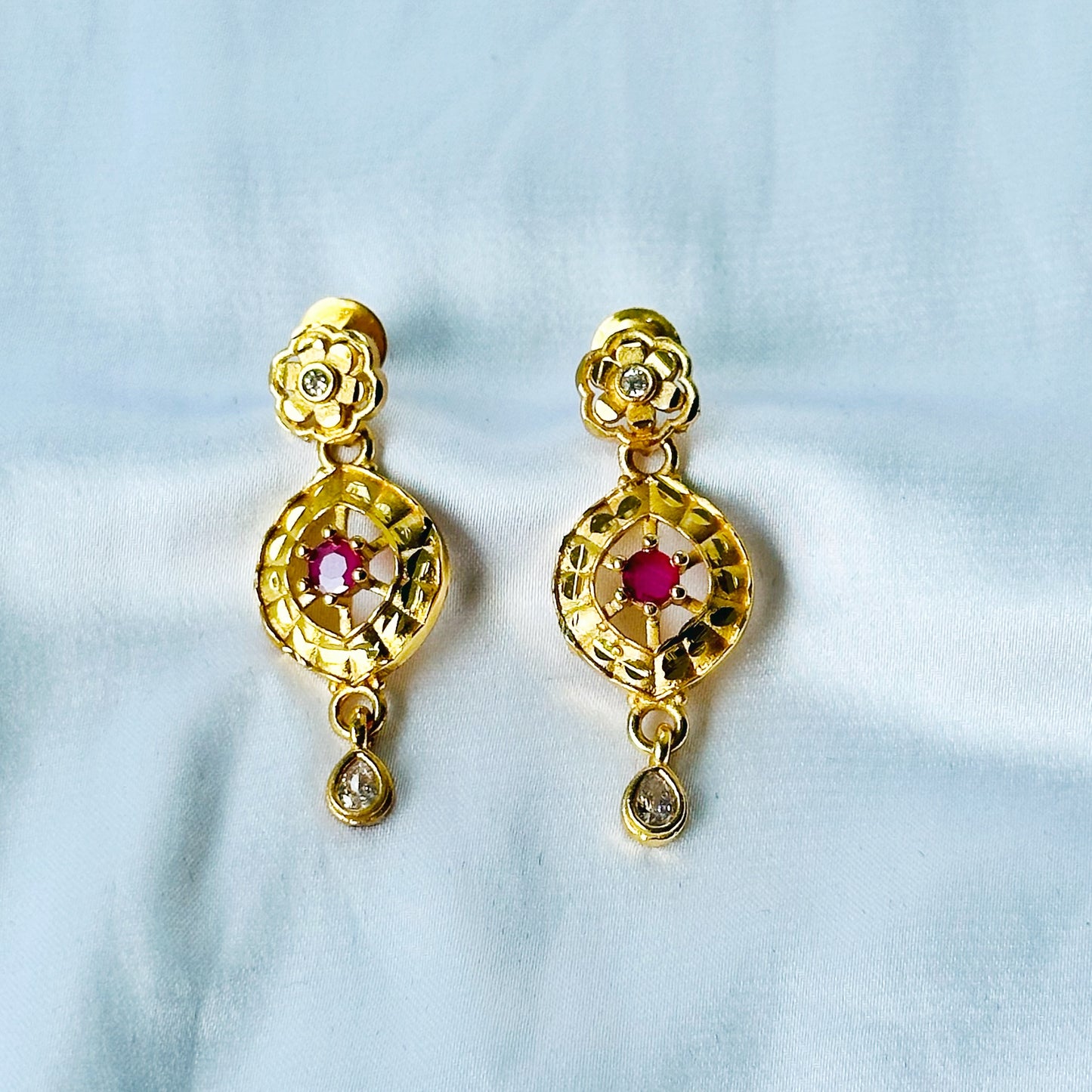 Floral Drop Design American Diamond 1 Micron Gold Plated Pendant Set