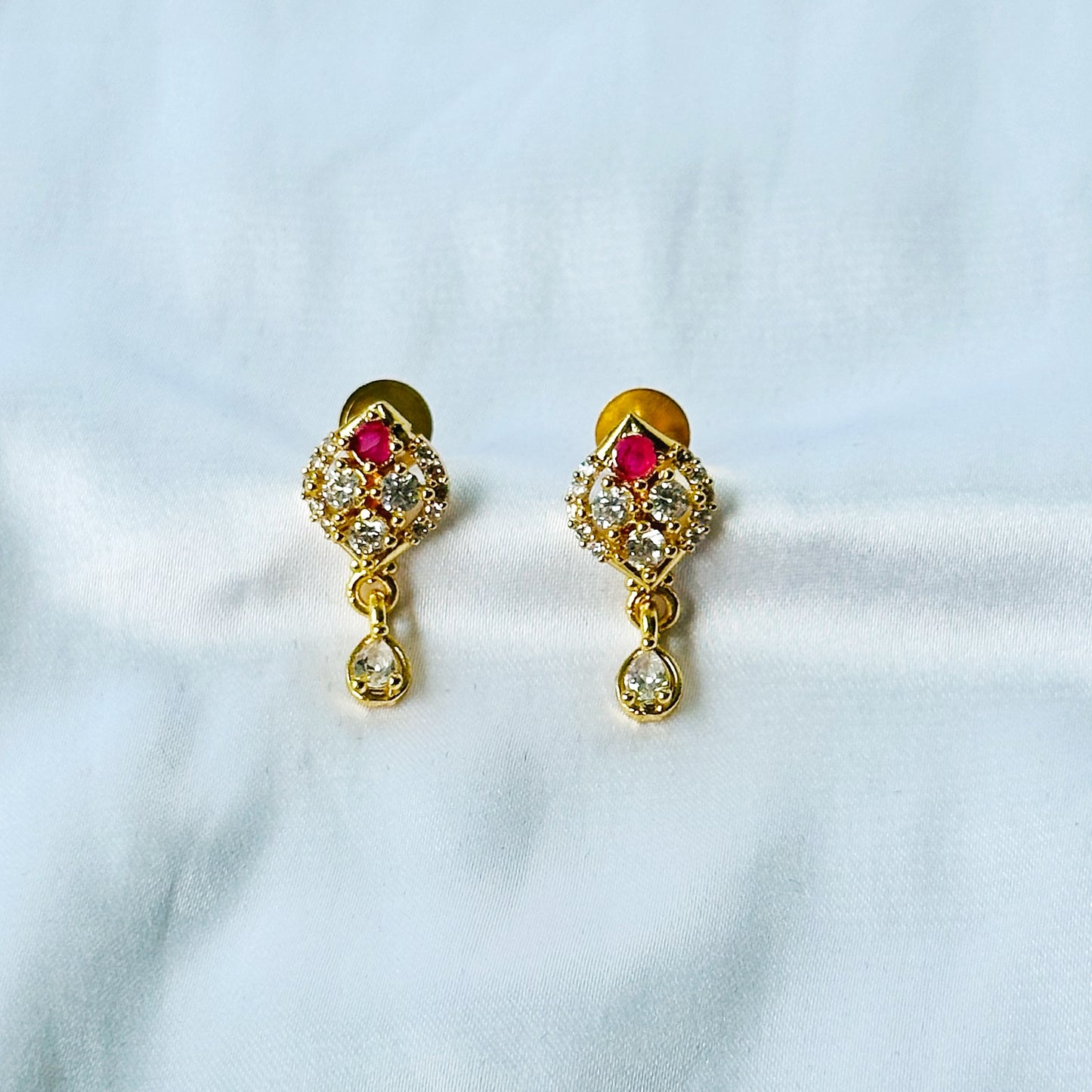 Drop Design American Diamond 1 Micron Gold Plated Pendant Set