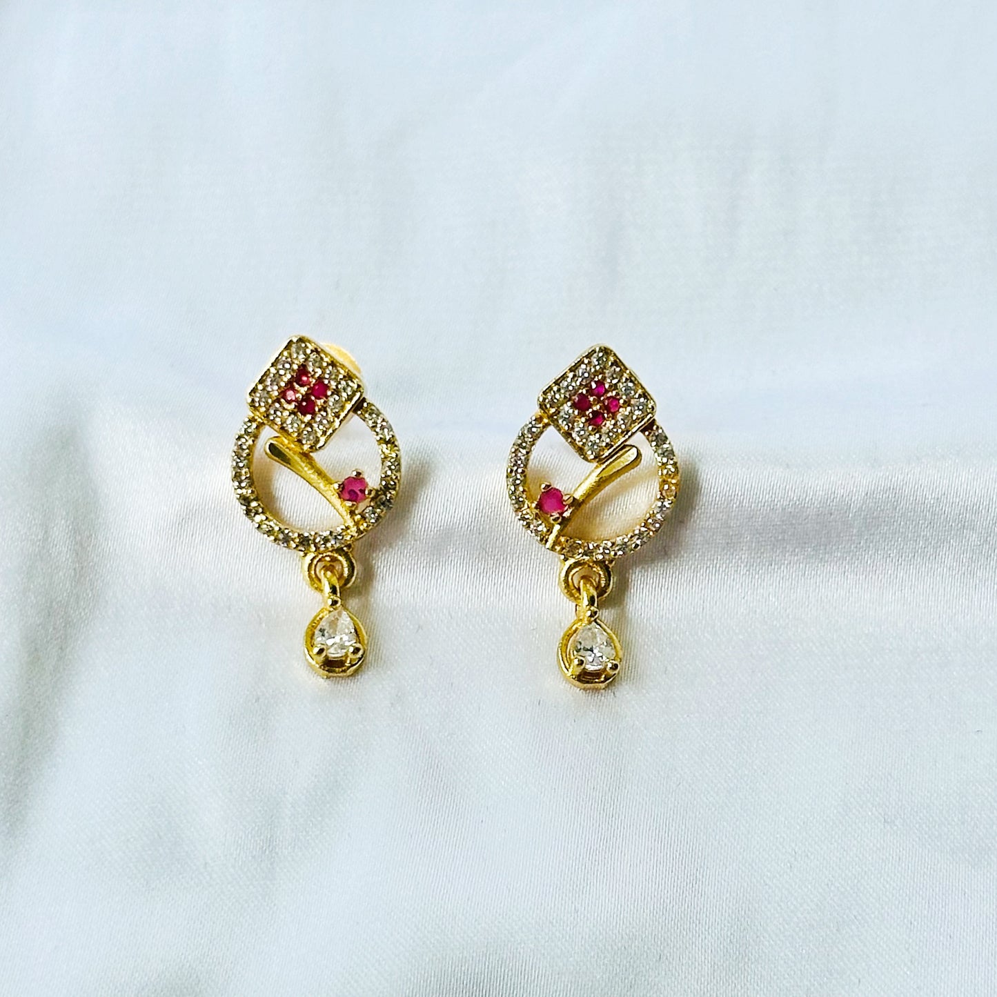Drop Design American Diamond 1 Micron Gold Plated Pendant Set